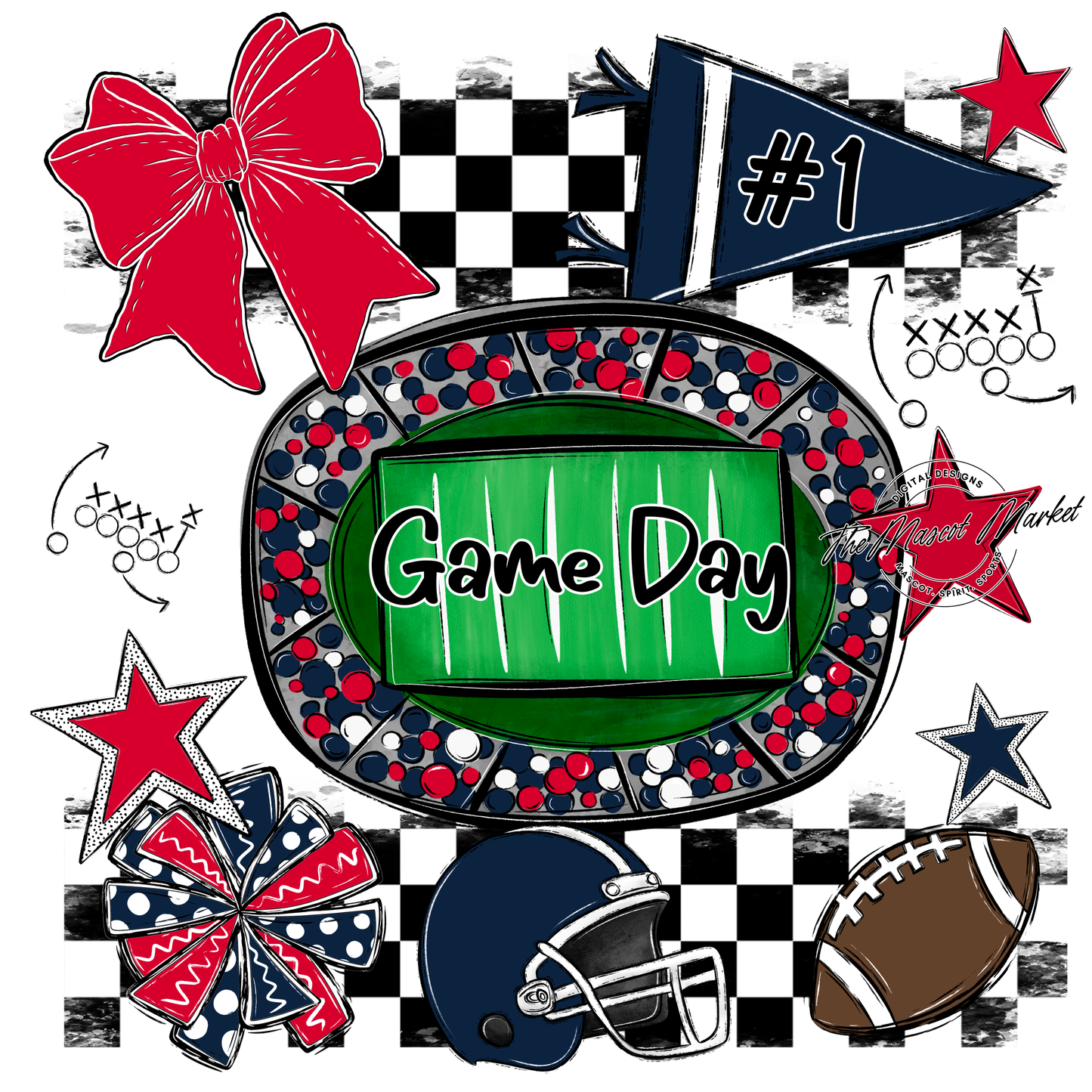 Game Day Checkers Spirit Design-Navy-Red