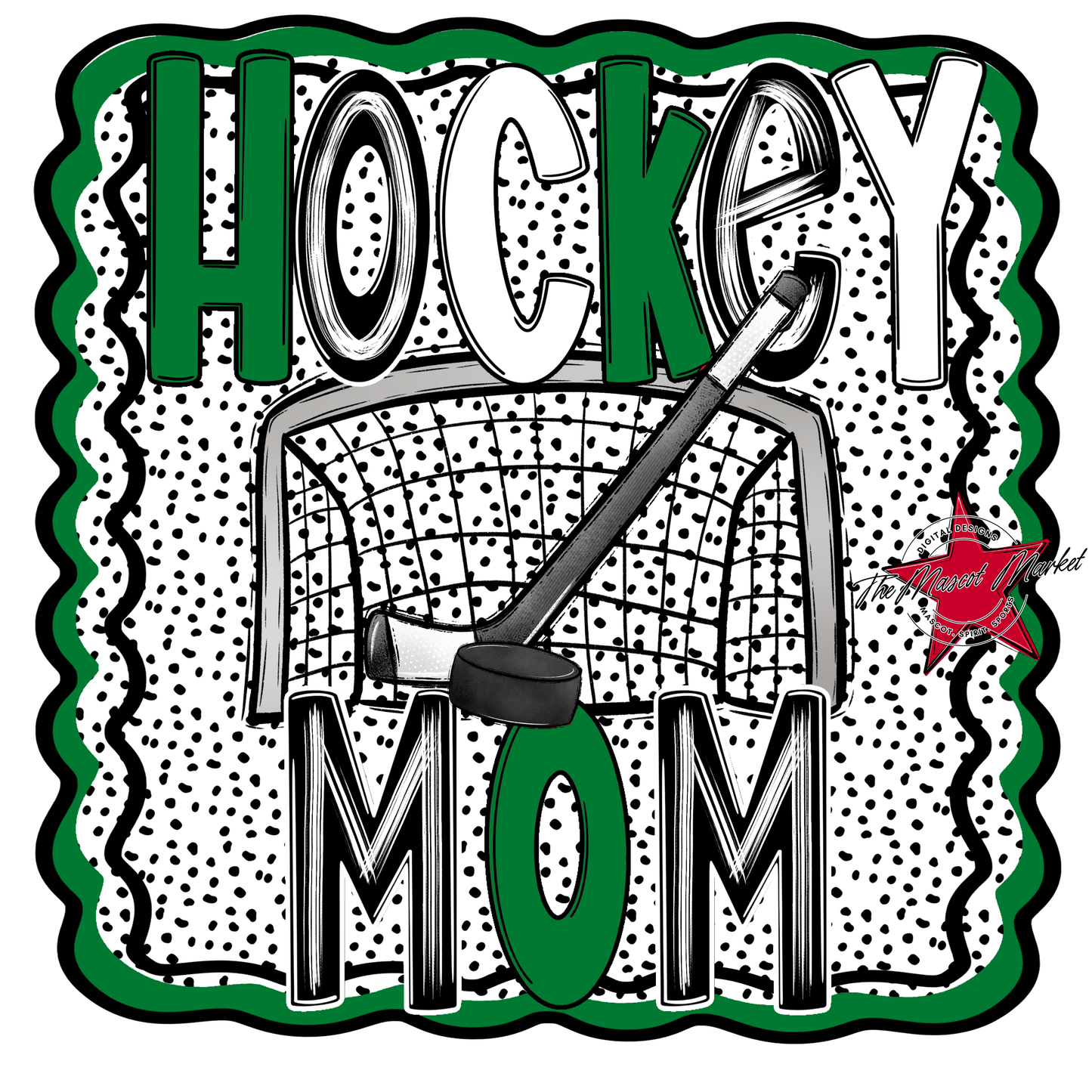 Hockey Mom Dot Design-Kelly Green