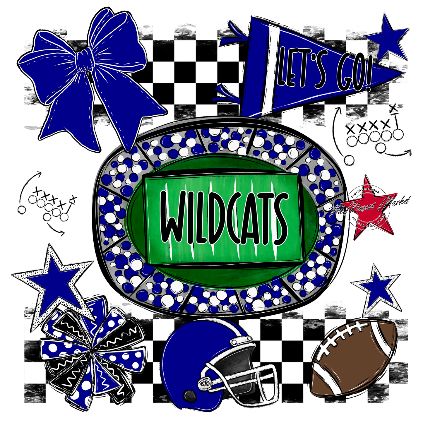 Wildcats Checkers Spirit Design-Blue