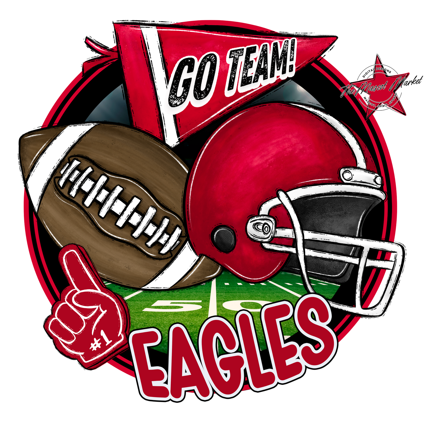 Eagles Circle Football Design-Red
