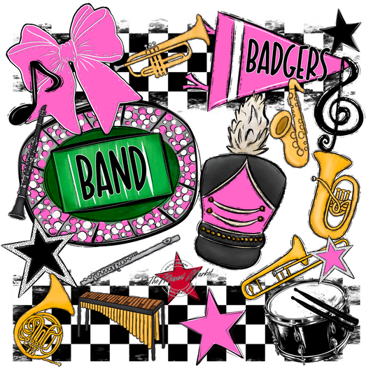 Badgers Band Checkers Design-Baby Pink