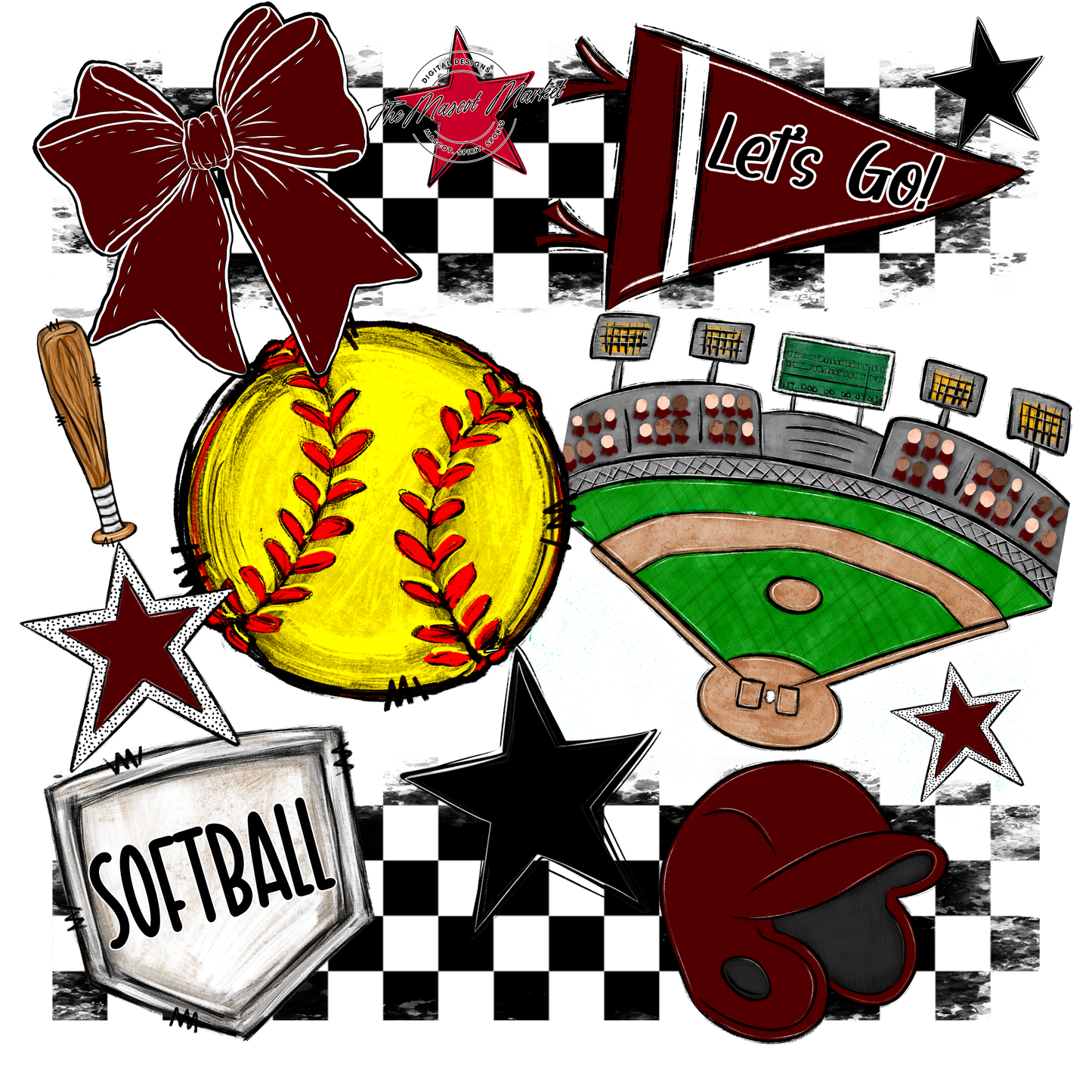 Softball Checkers Spirit Design-Maroon