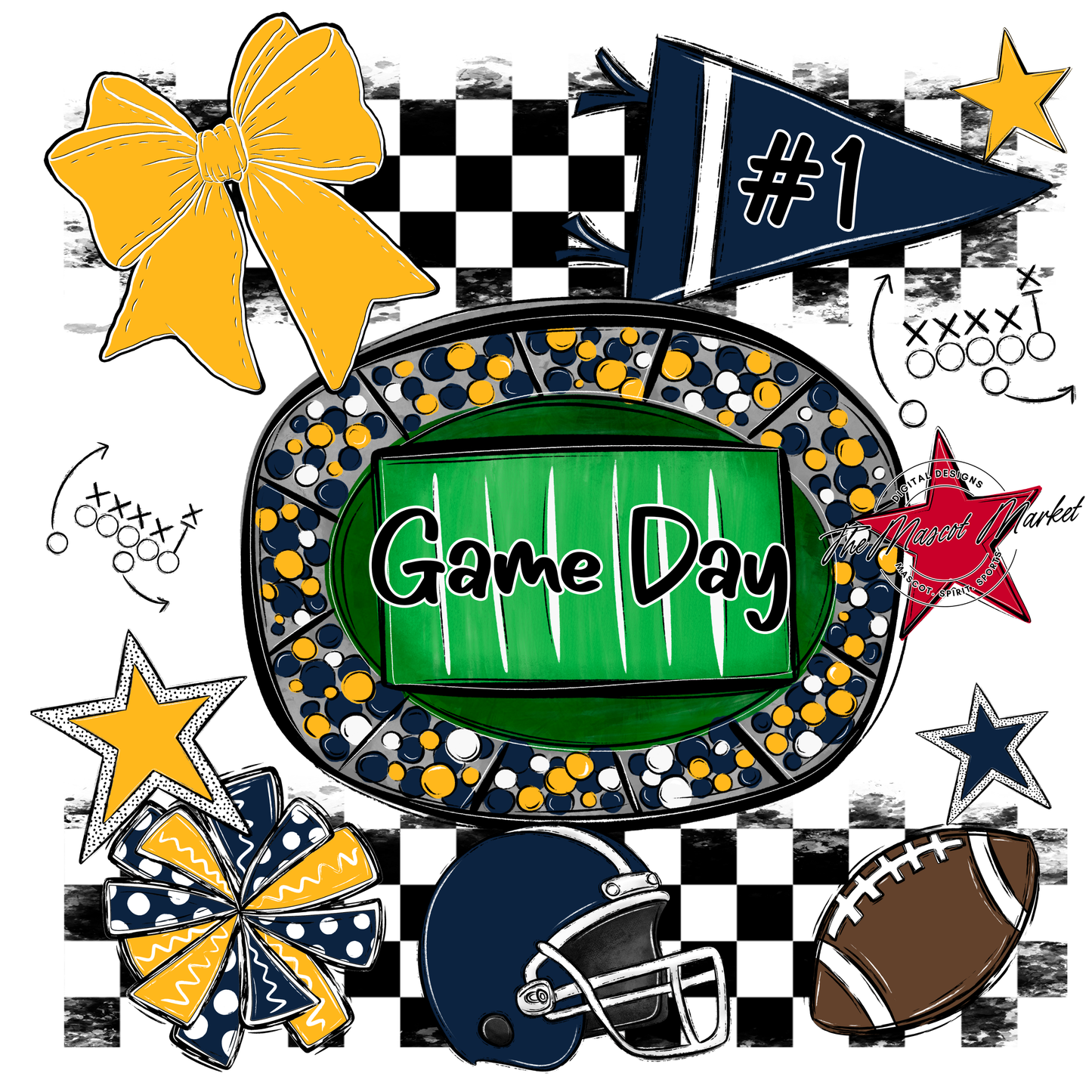Game Day Checkers Spirit Design-Navy-Yellow