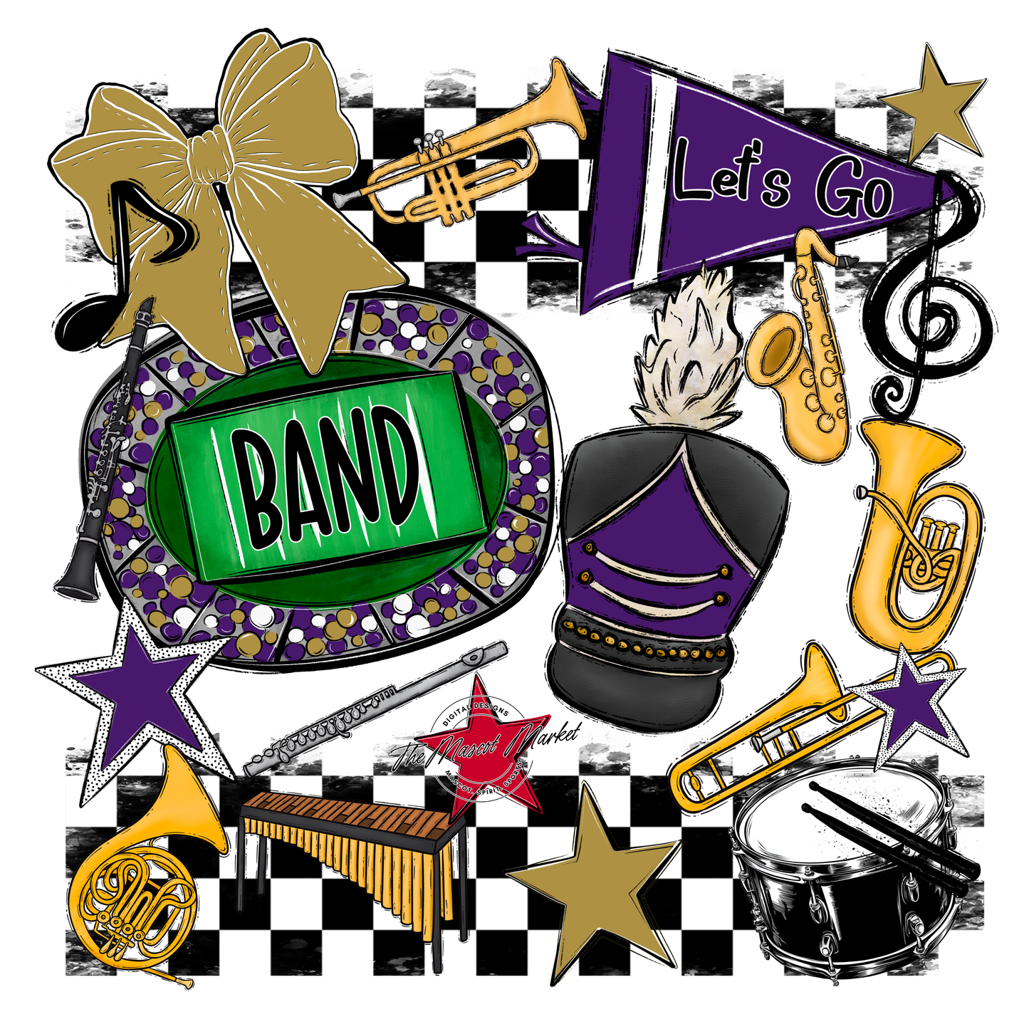 Band Checkers Spirit Design-Purple-Gold