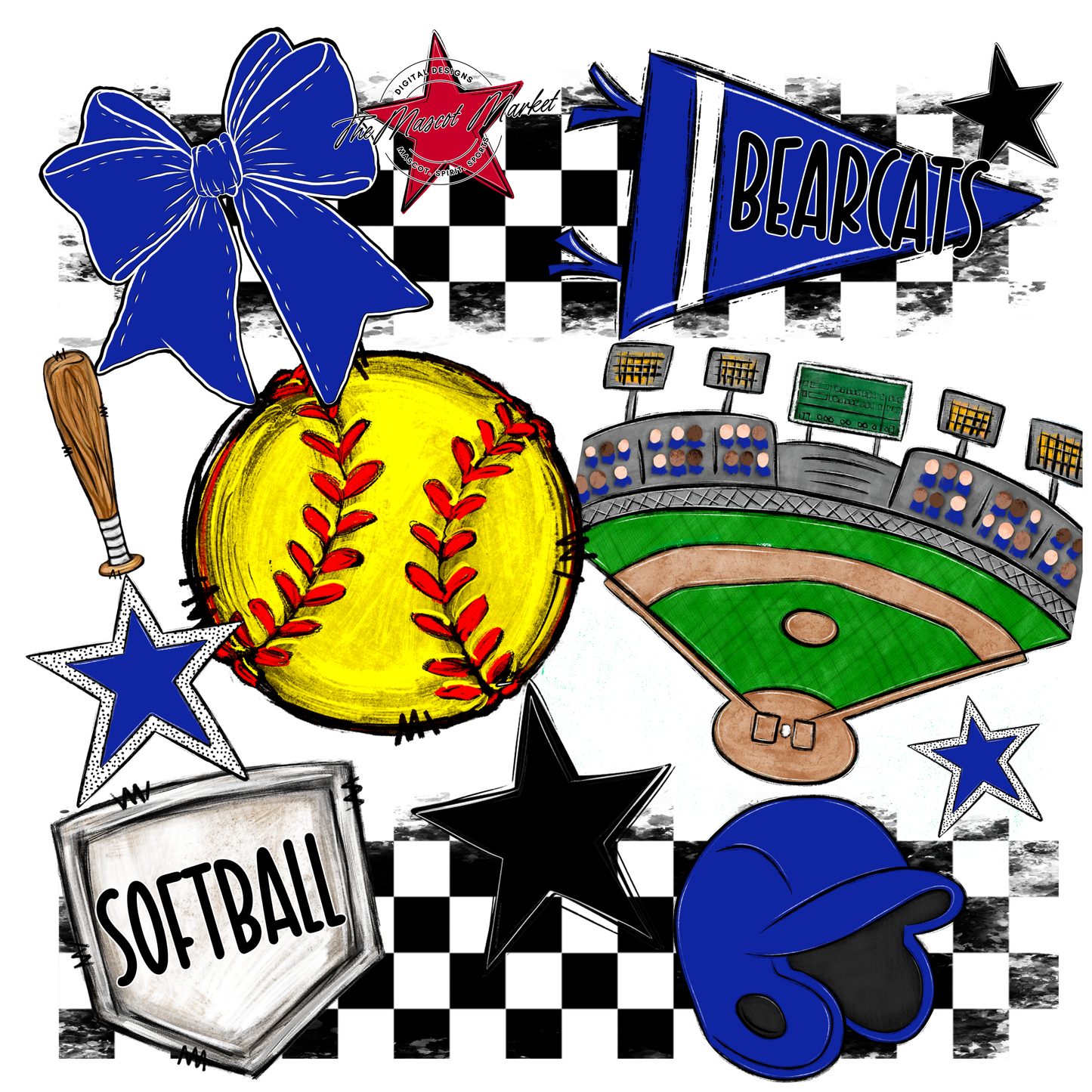 Bearcats Softball Checkers Design-Blue