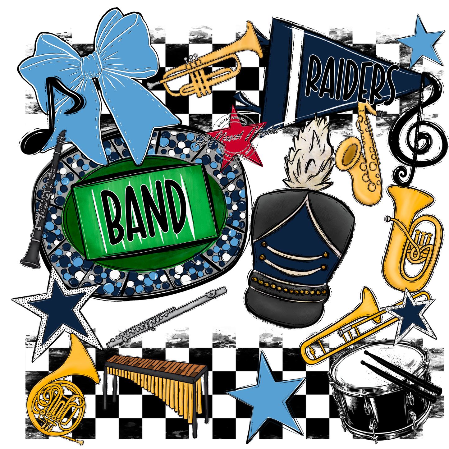 Raiders Band Checkers Design-Navy-Carolina Blue