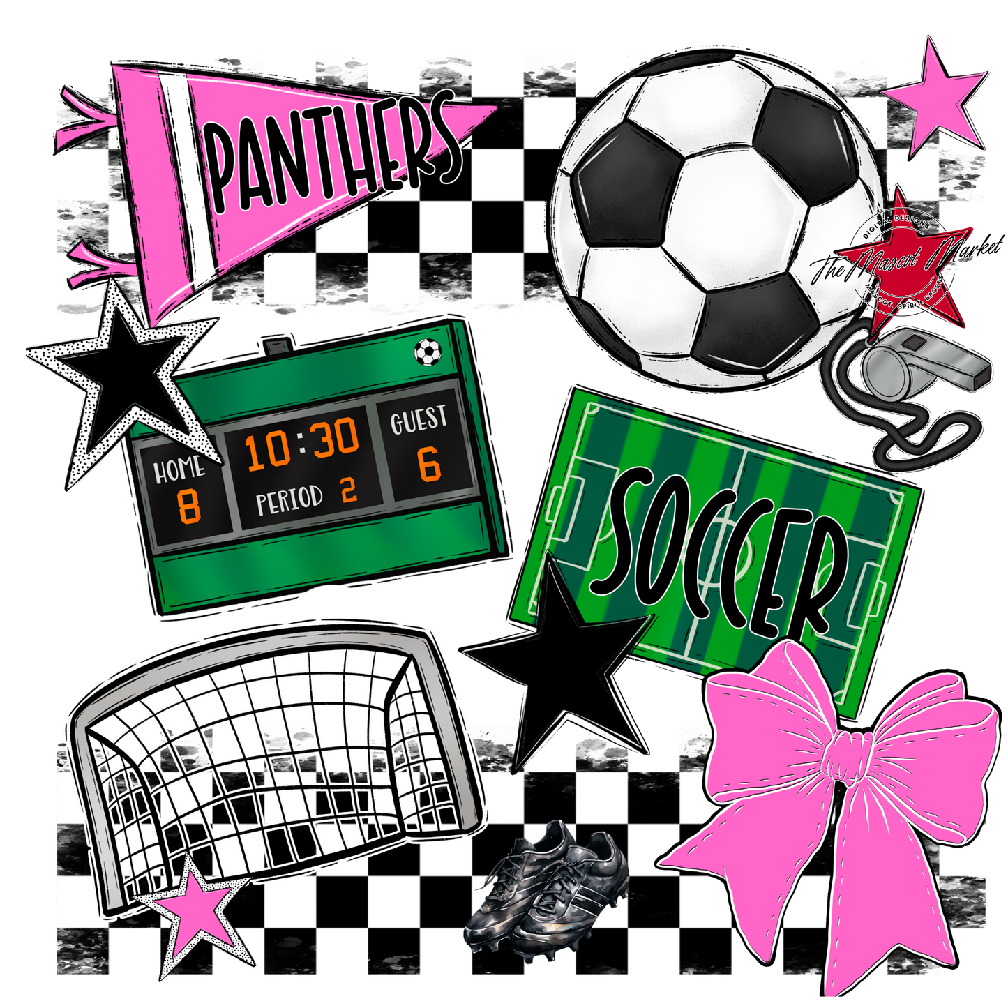 Panthers Checkers Soccer Spirit Design-Baby Pink