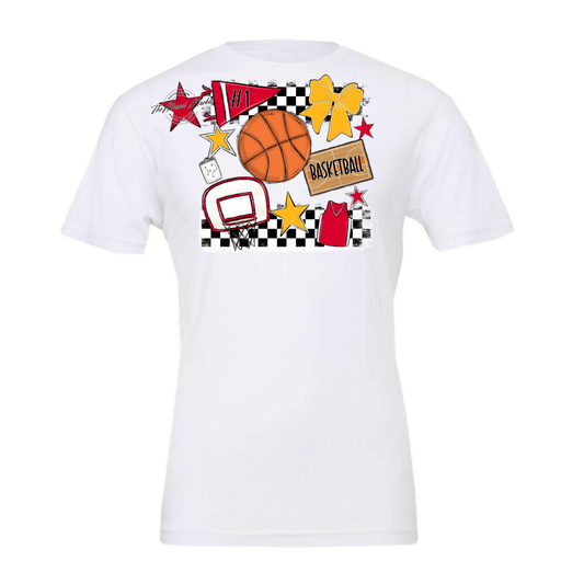 Basketball Checkers Spirit Design-Red-Yellow