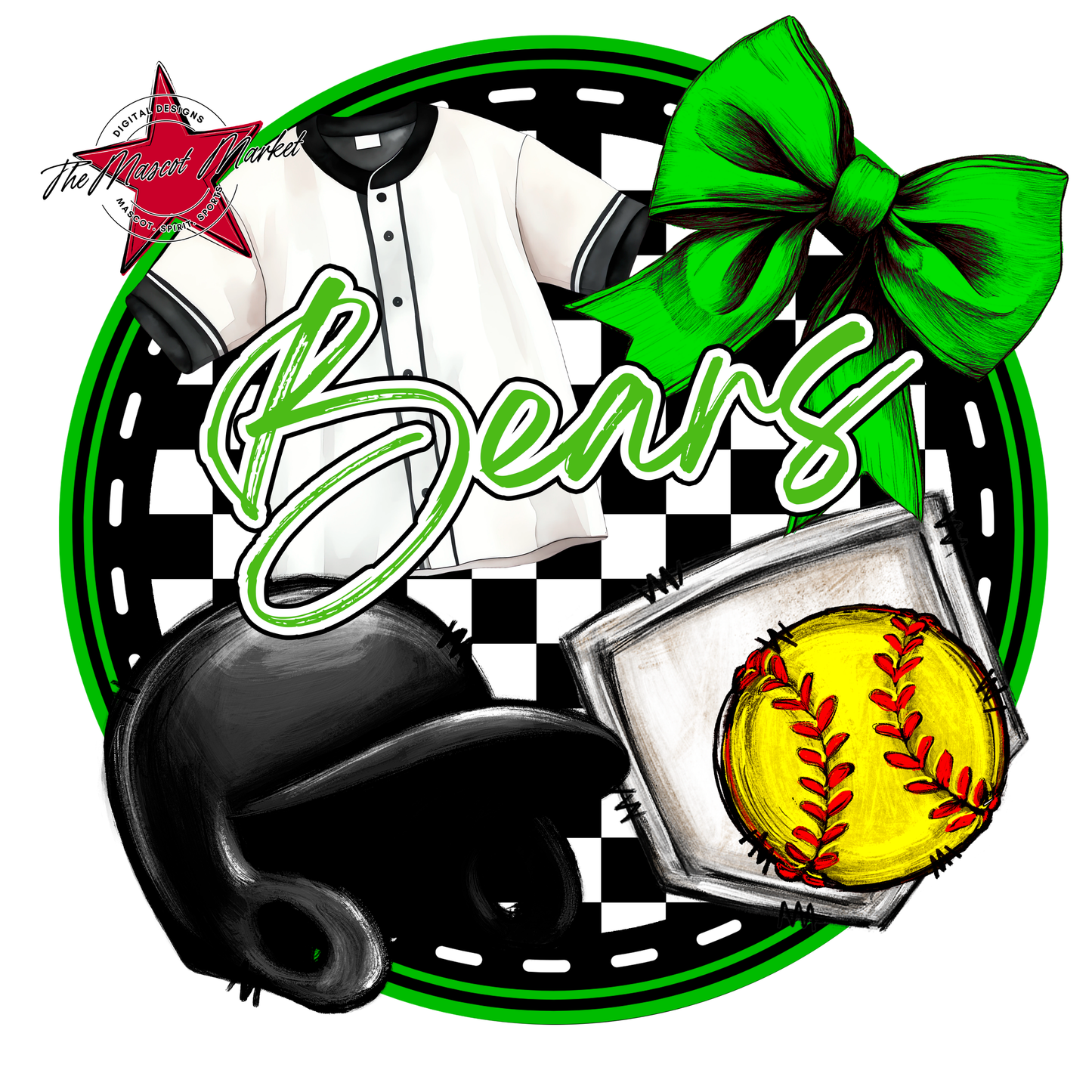 Bears Circle Softball Design-Bright Green