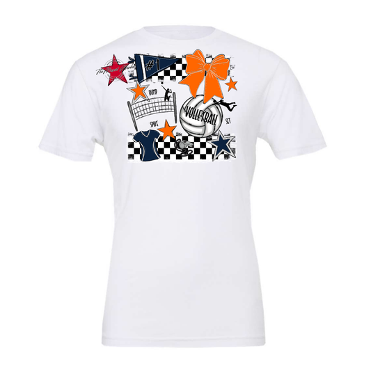 Volleyball Checkers Spirit Design-Navy-Orange