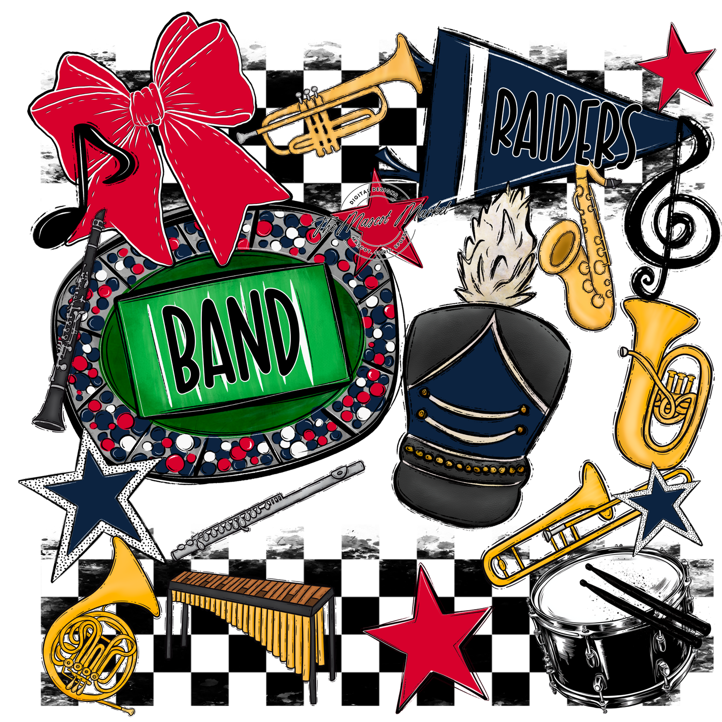 Raiders Band Checkers Design-Navy-Red