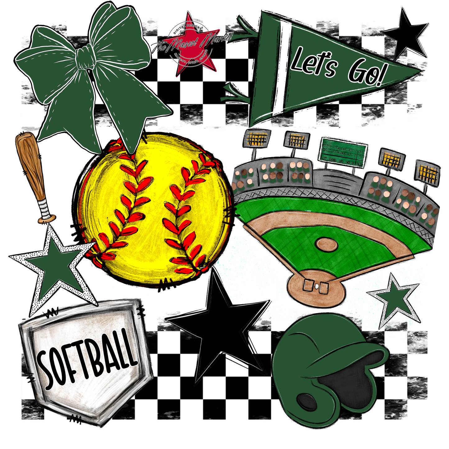 Softball Checkers Spirit Design-Green