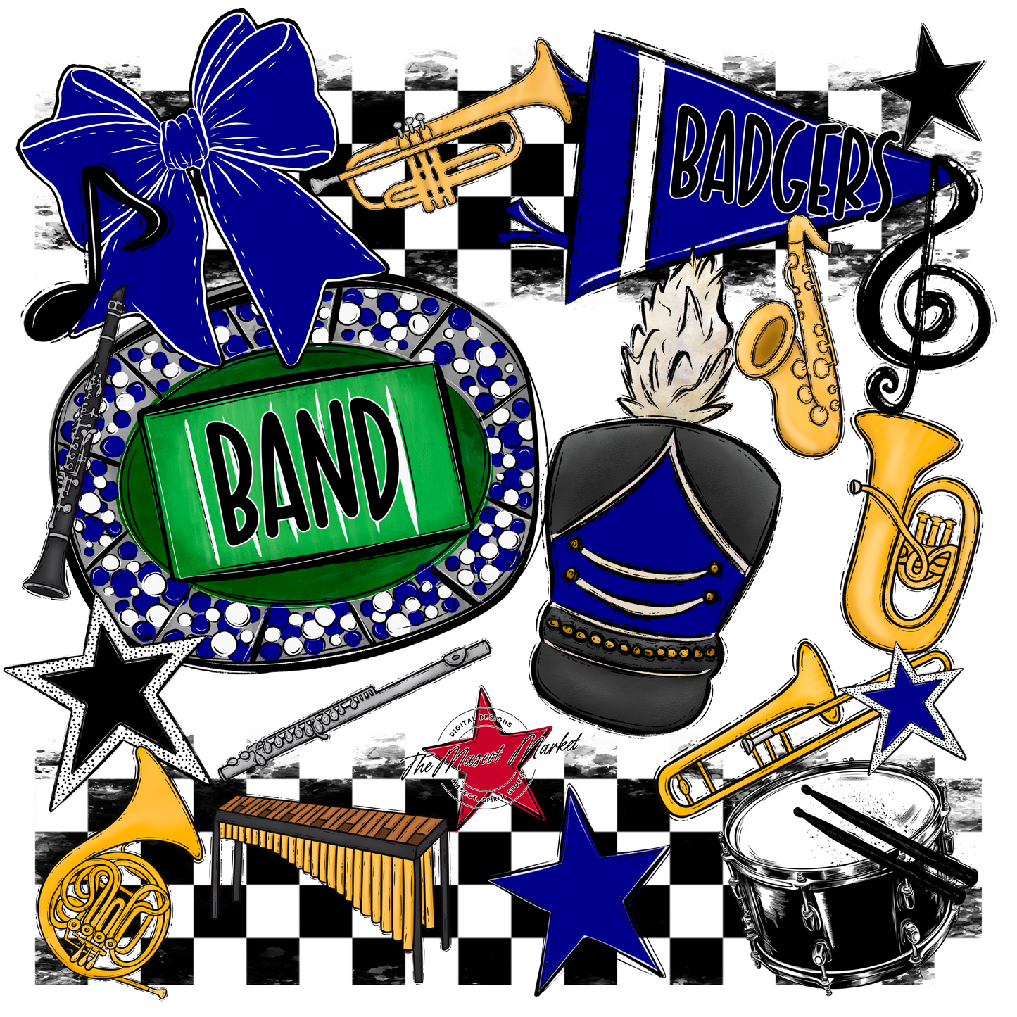 Badgers Band Checkers Design-Blue