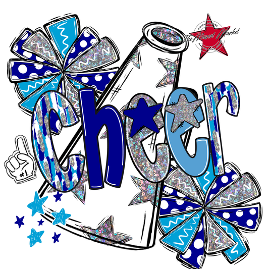 Cheer White Megaphone Scrape-Blue-Carolina Blue