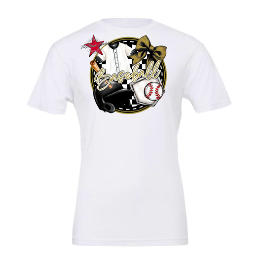 Circle Baseball Design w Bow-Gold