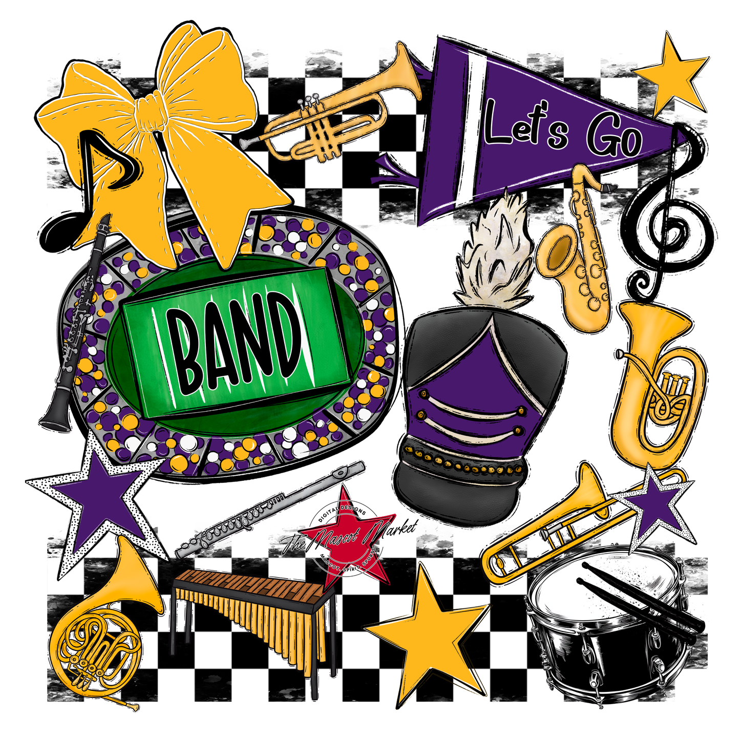 Band Checkers Spirit Design-Purple-Yellow