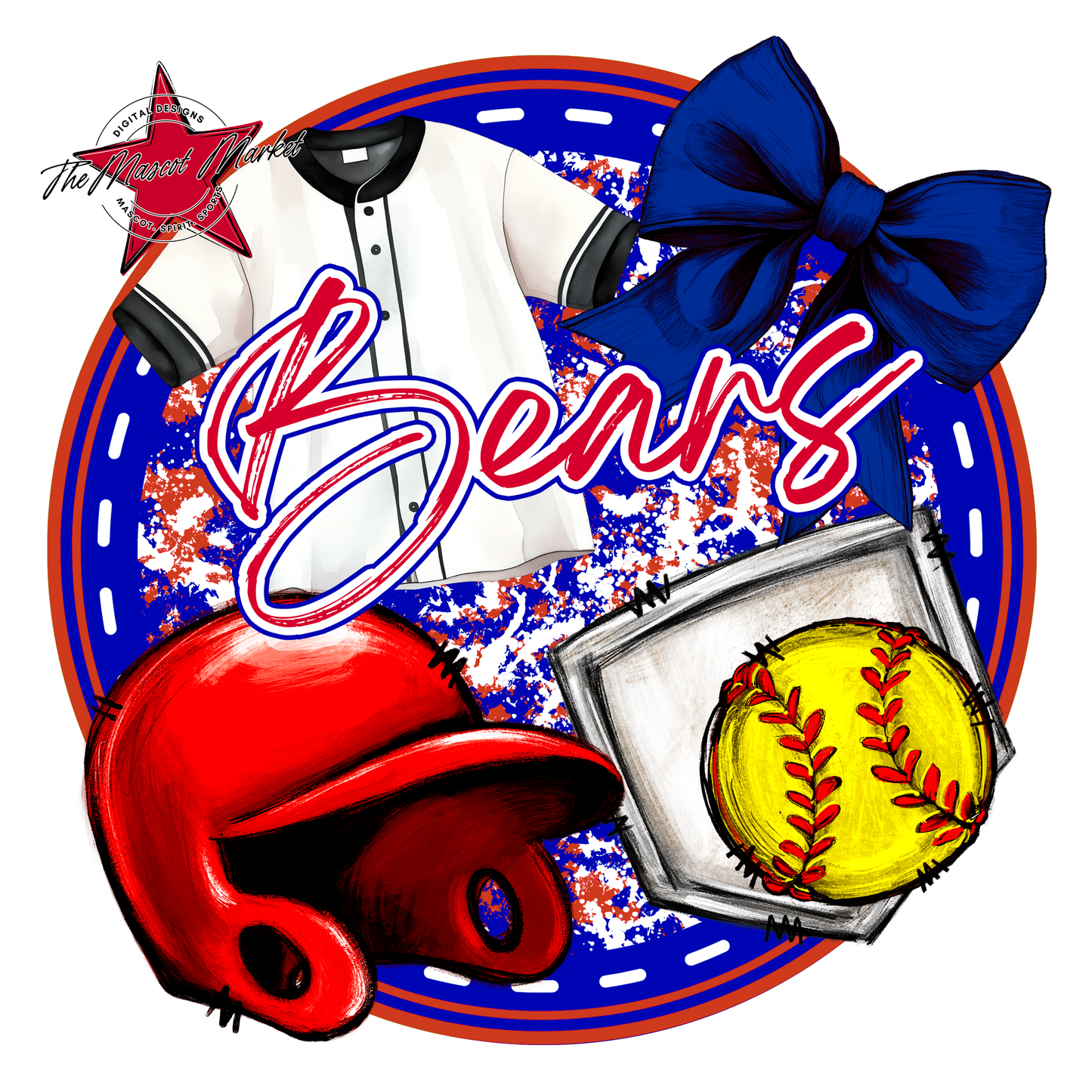 Bears Circle Softball Design-Blue-Red