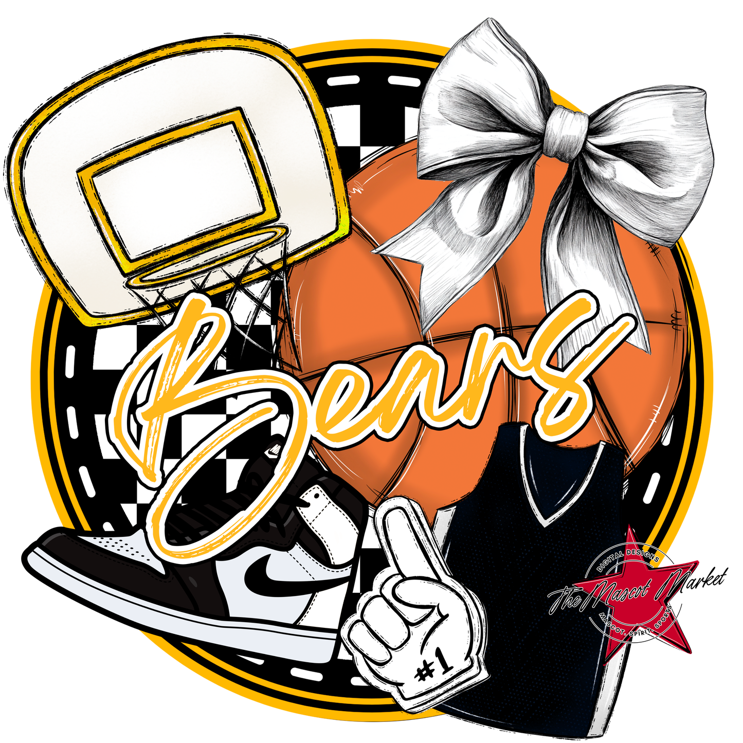Bears Circle Basketball Design-Yellow