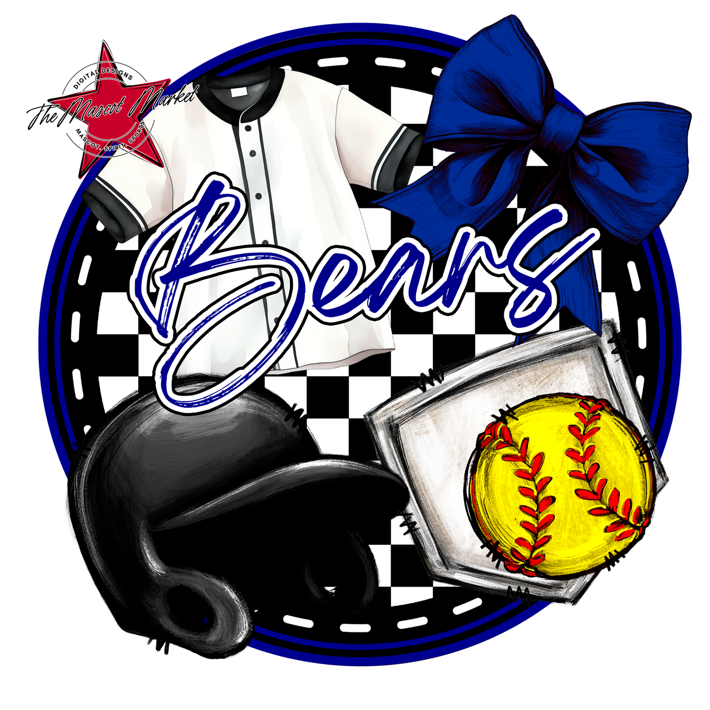 Bears Circle Softball Design-Blue
