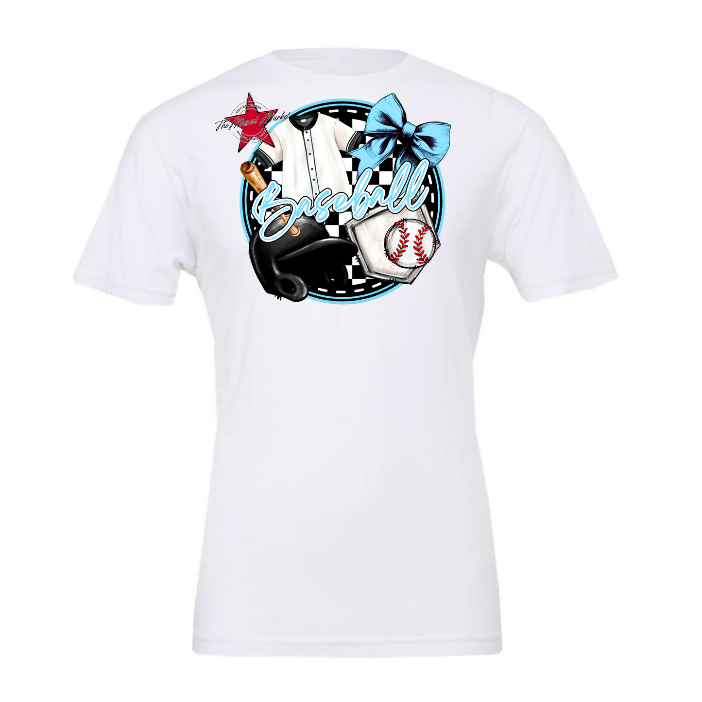 Circle Baseball Design w Bow-Columbia Blue