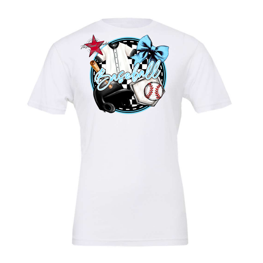 Circle Baseball Design w Bow-Columbia Blue