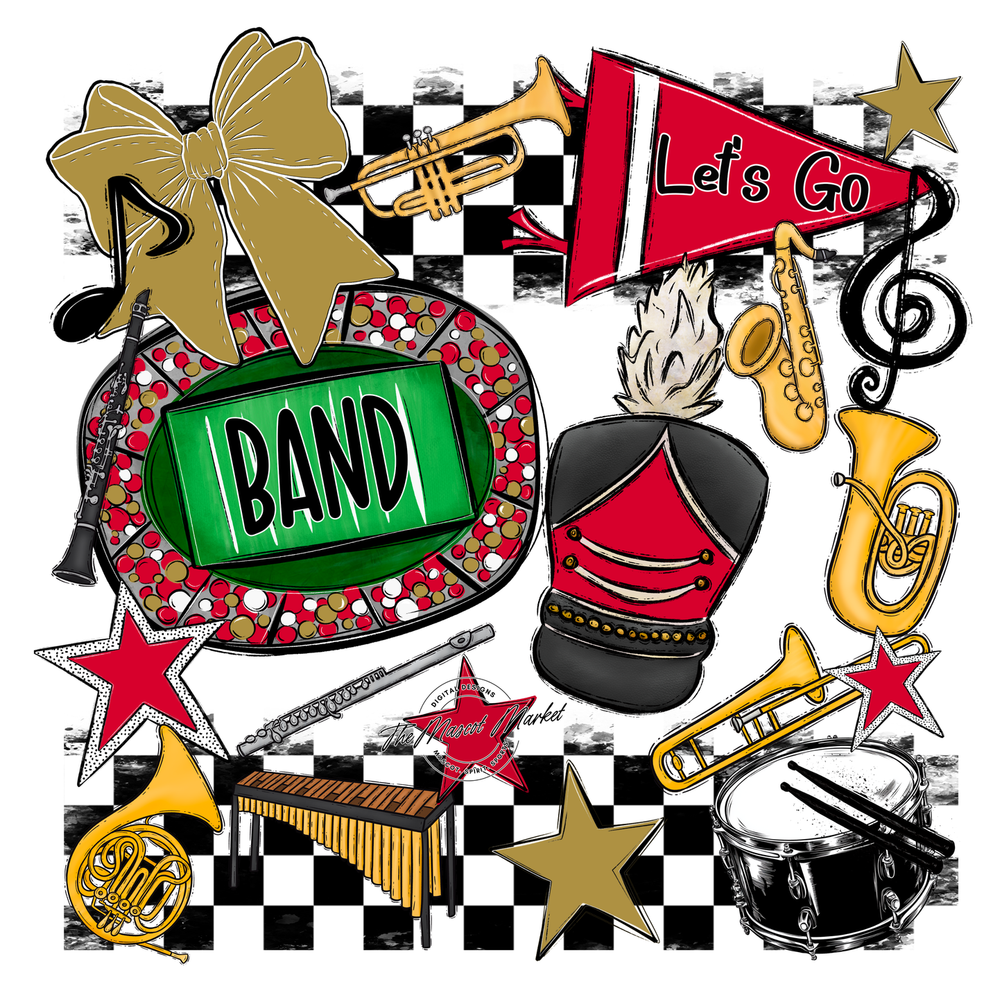 Band Checkers Spirit Design-Red-Gold