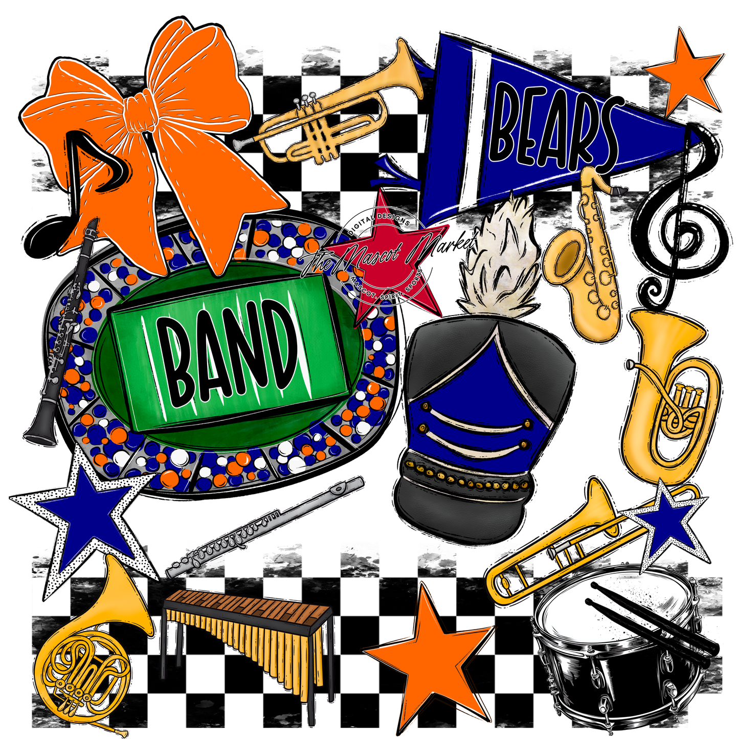 Bears Band Checkers Design-Blue-Orange