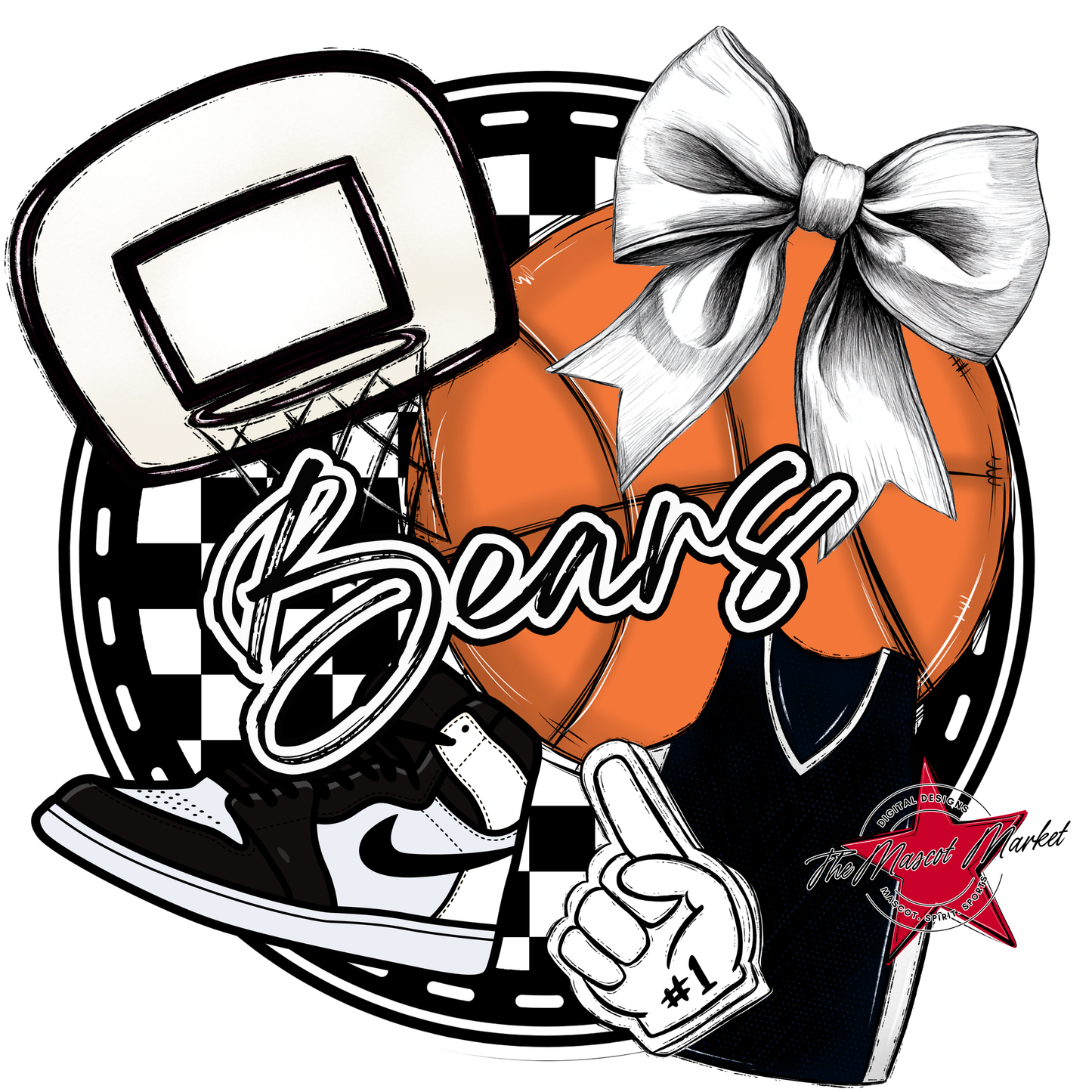 Bears Circle Basketball Design-Black & White