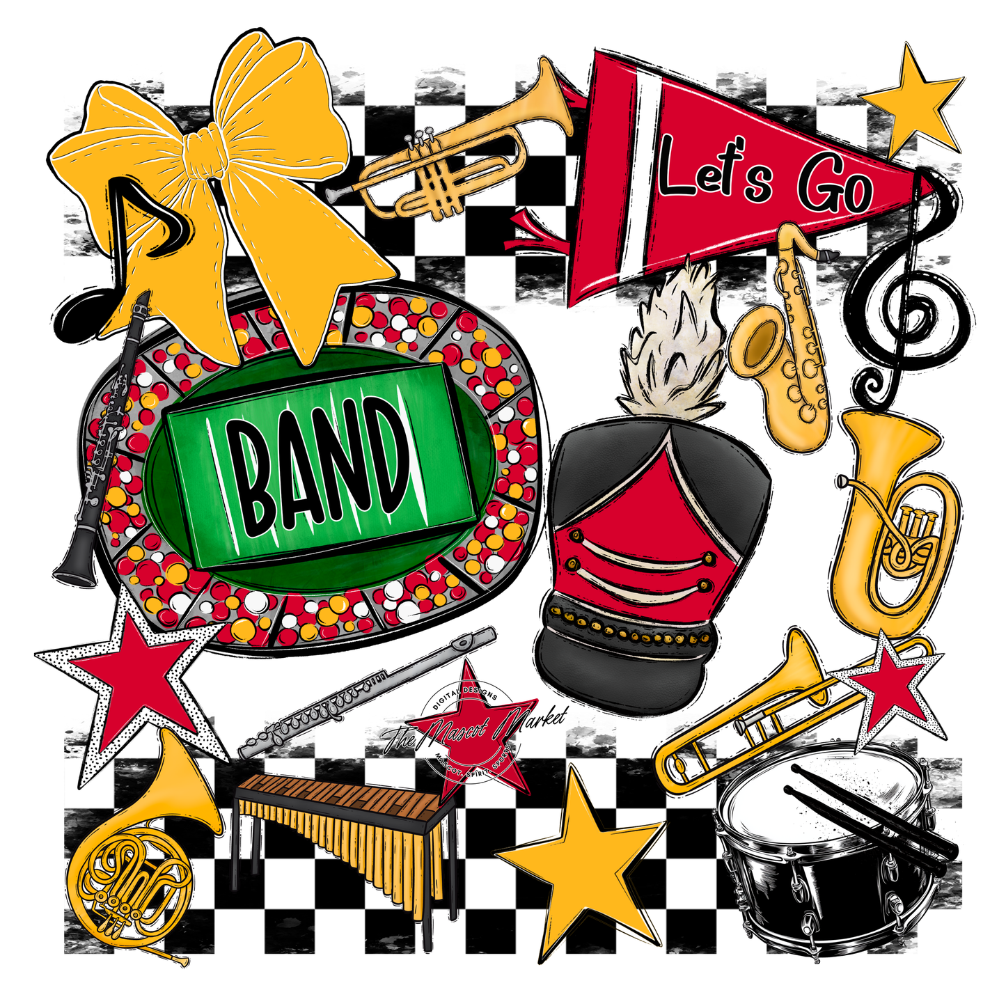 Band Checkers Spirit Design-Red-Yellow