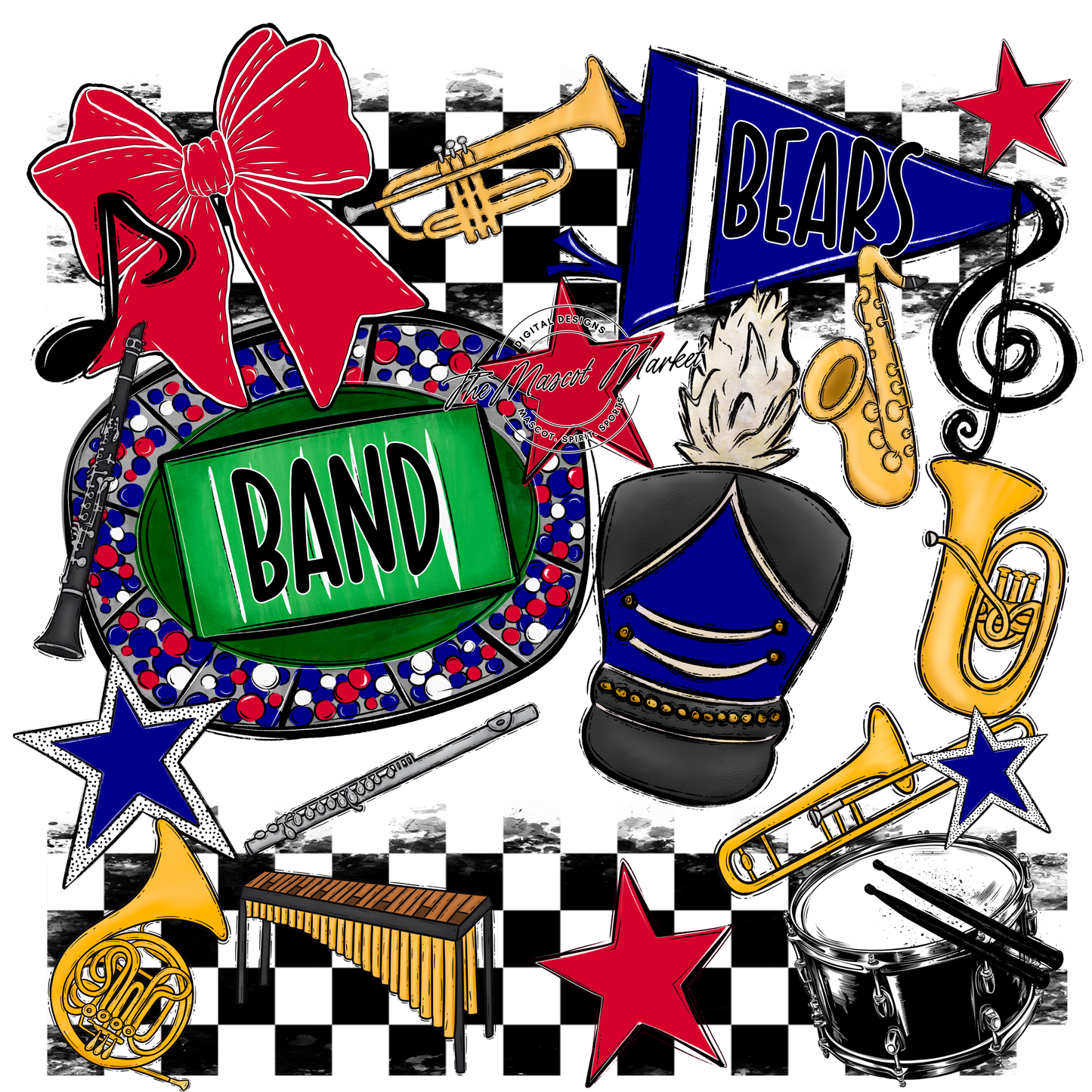 Bears Band Checkers Design-Blue-Red