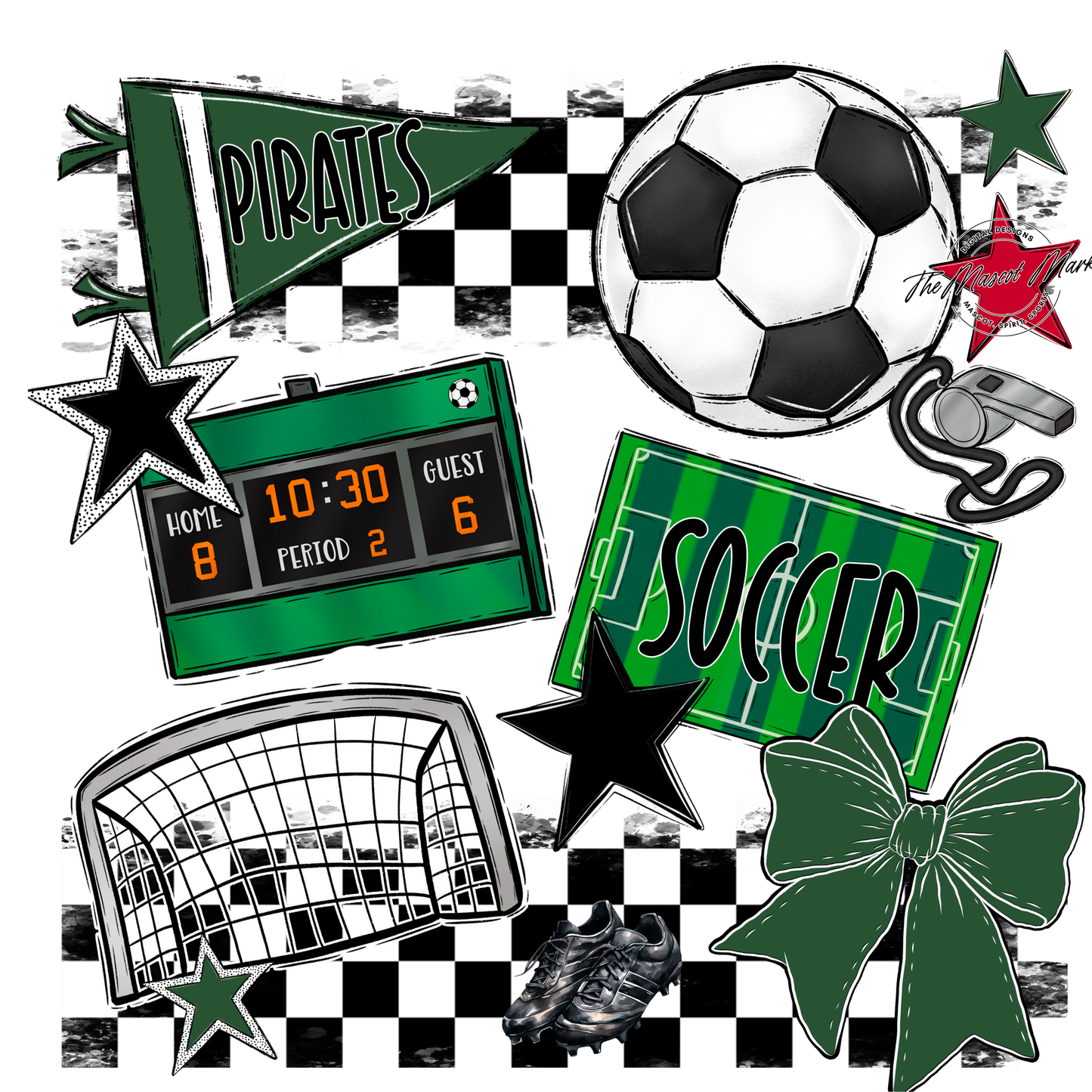 Pirates Checkers Soccer Spirit Design-Green