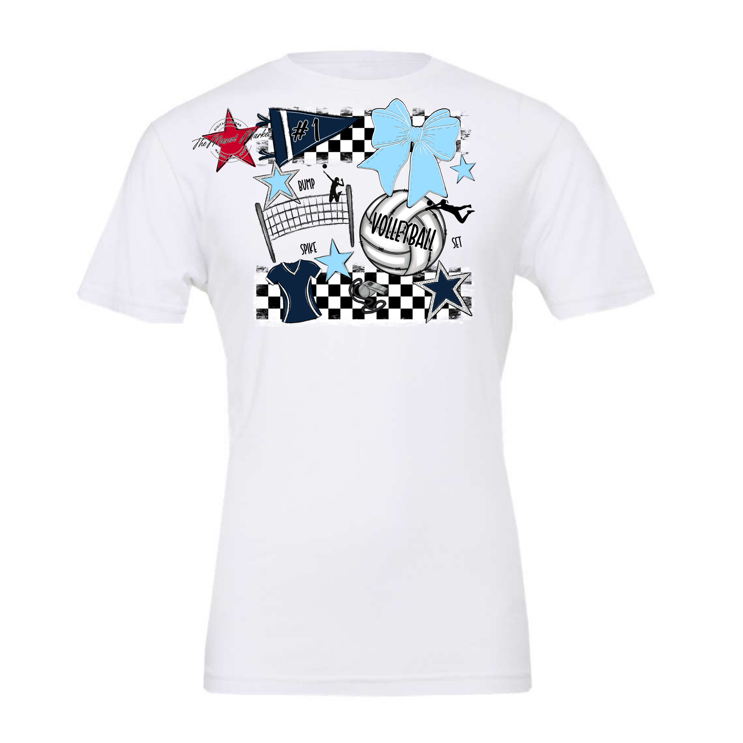 Volleyball Checkers Spirit Design-Navy-Columbia Blue