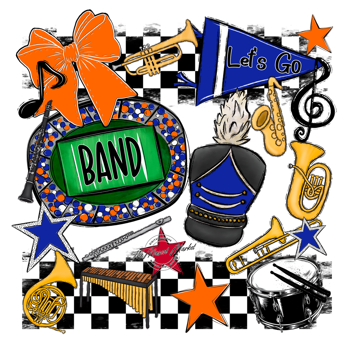 Band Checkers Spirit Design-Royal Blue-Orange