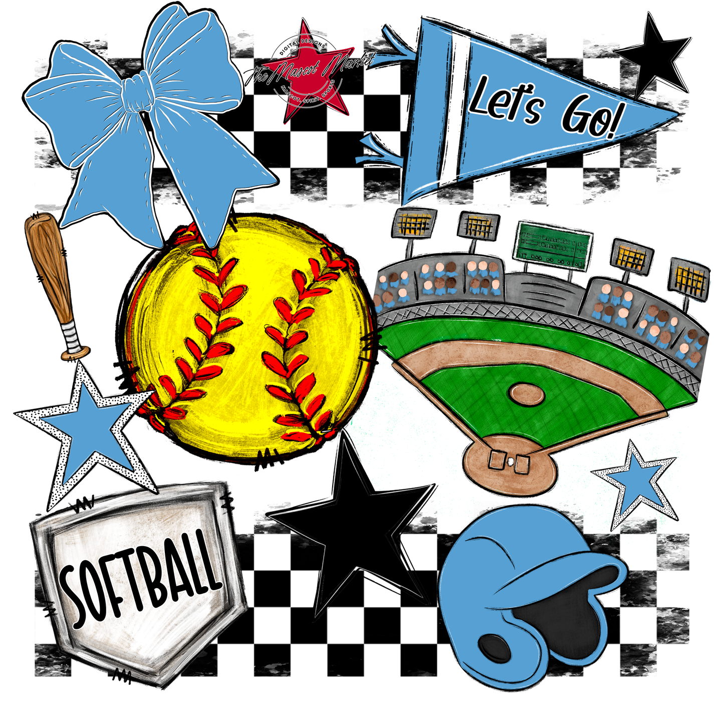 Softball Checkers Spirit Design-Carolina Blue