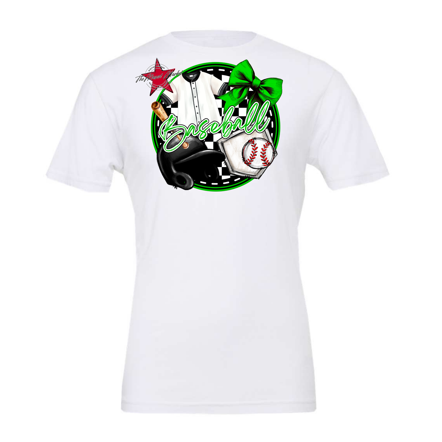 Circle Baseball Design w Bow-Bright Green