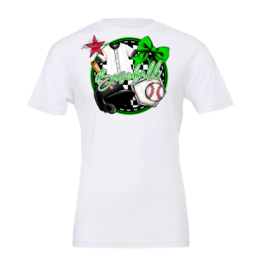 Circle Baseball Design w Bow-Bright Green