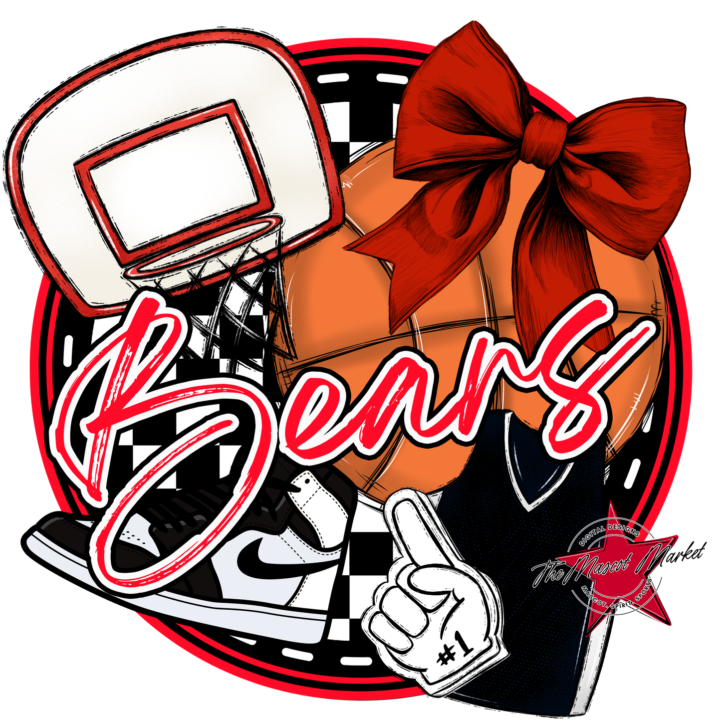 Bears Circle Basketball Design-Red