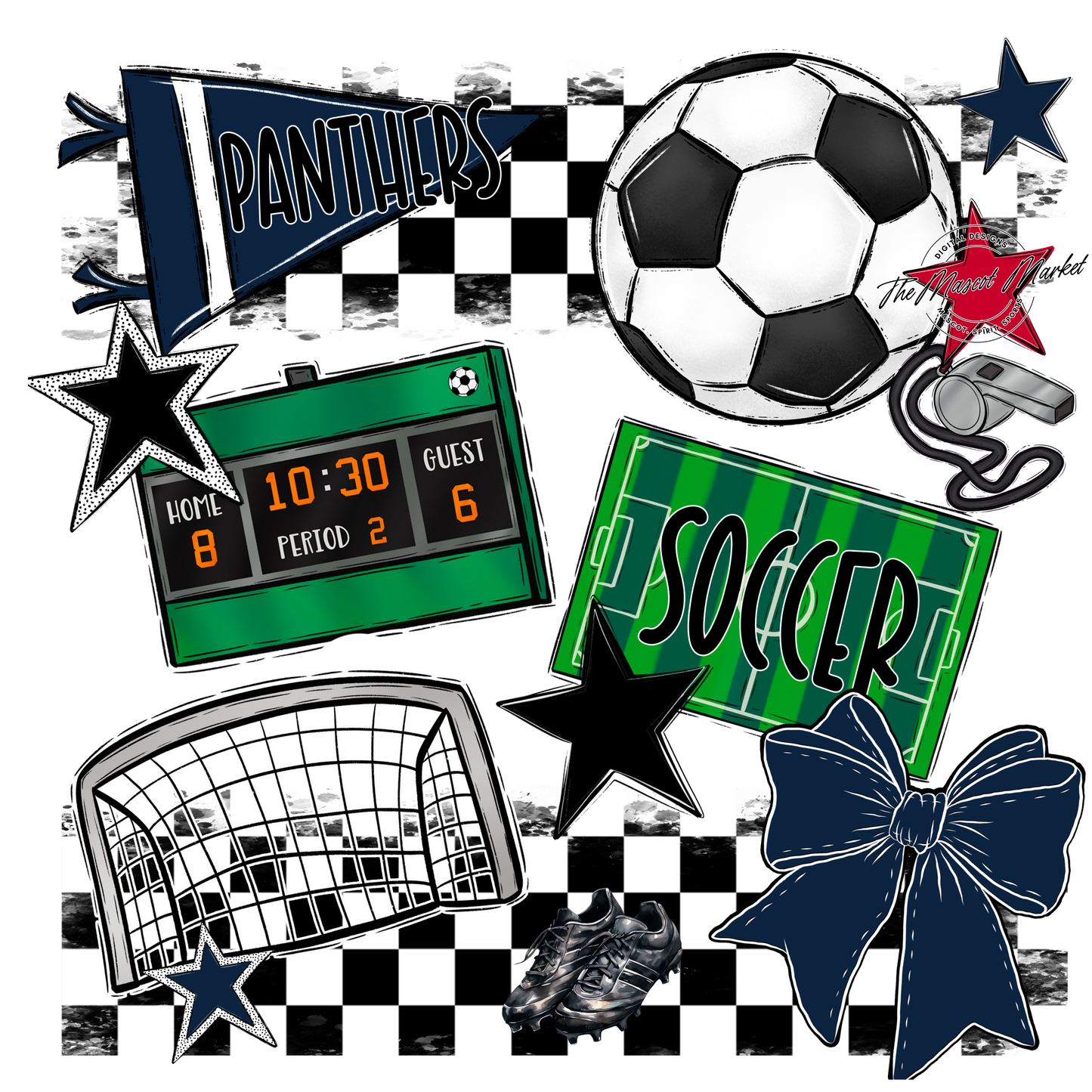 Panthers Checkers Soccer Spirit Design-Navy