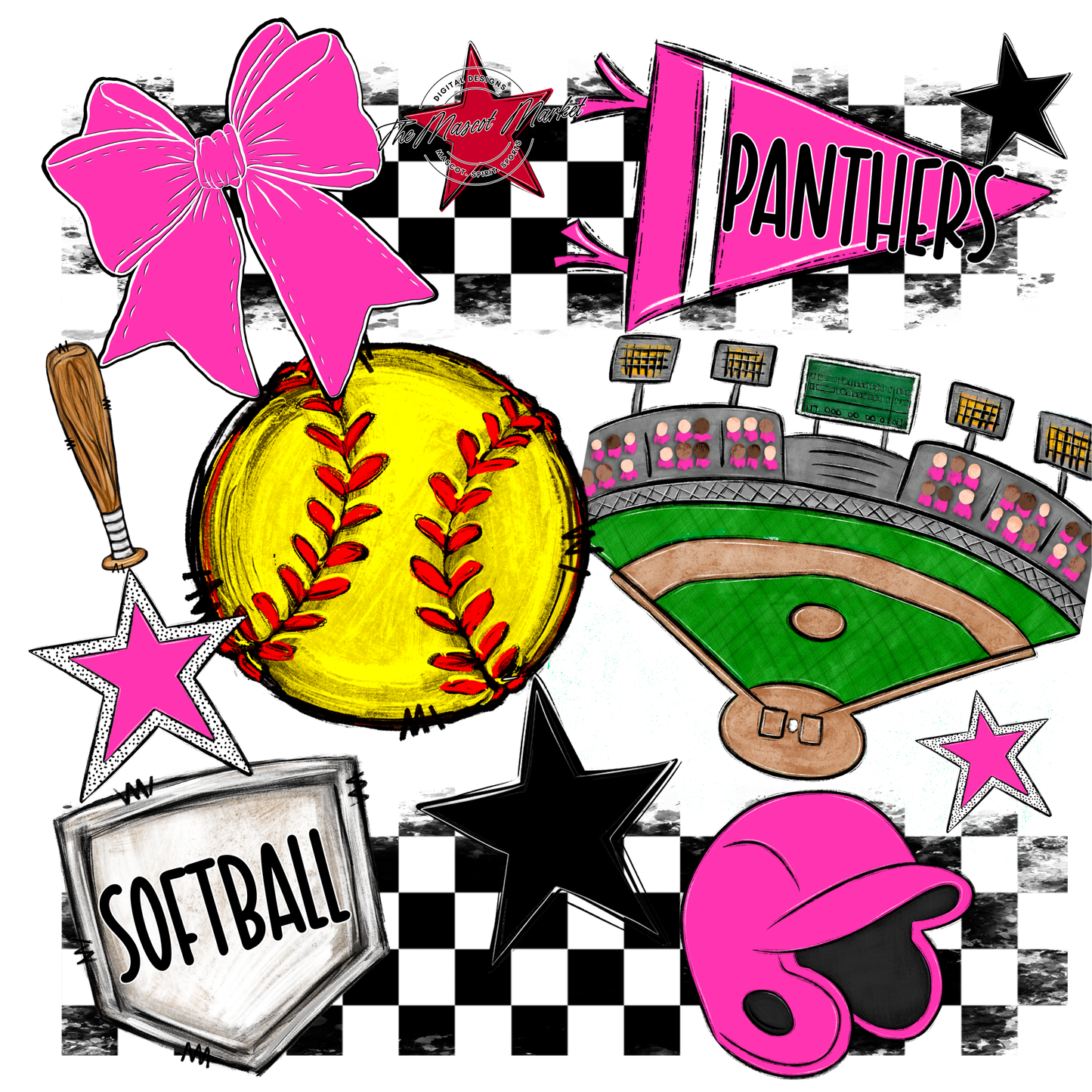 Panthers Checkers Softball Spirit Design-Pink