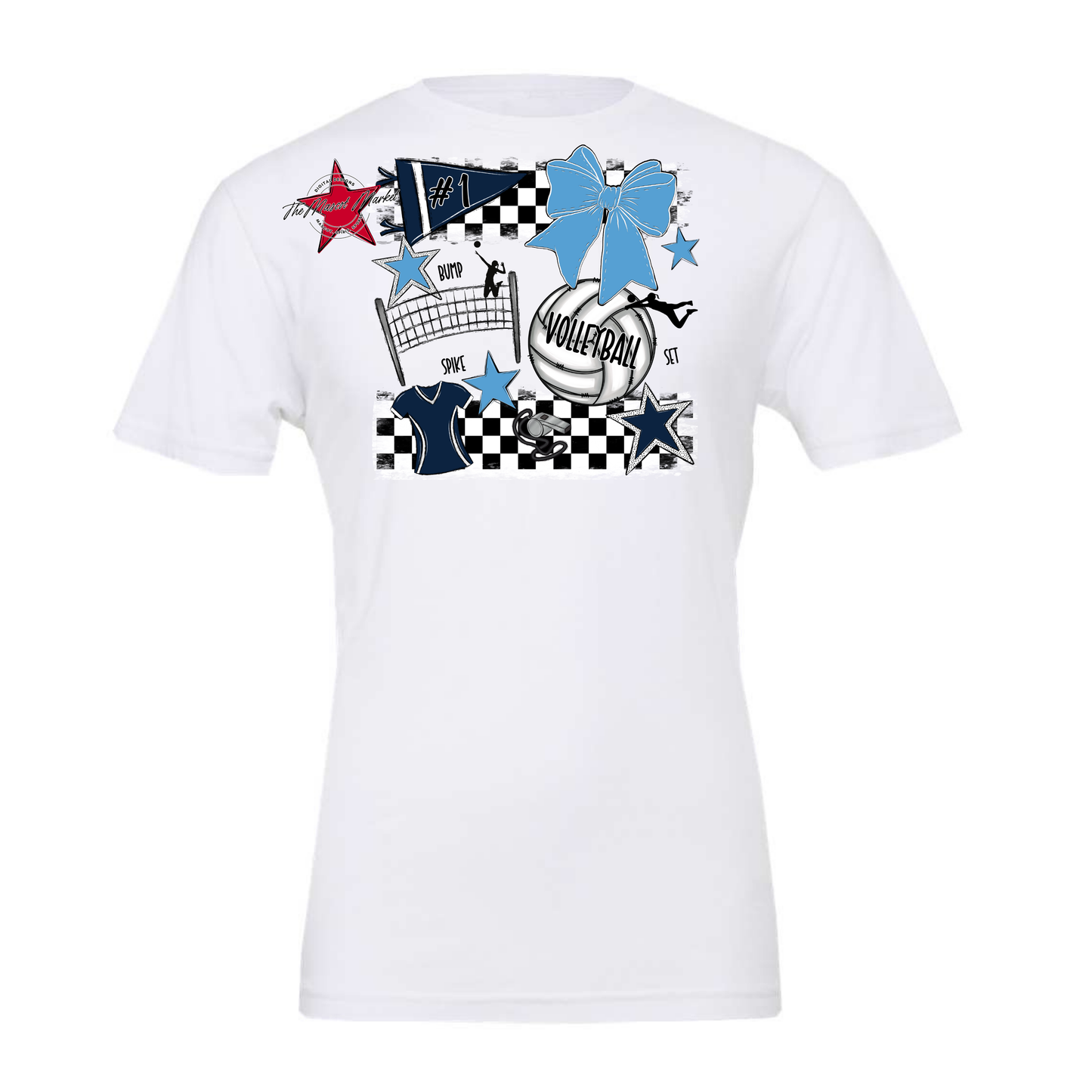 Volleyball Checkers Spirit Design-Navy-Carolina Blue