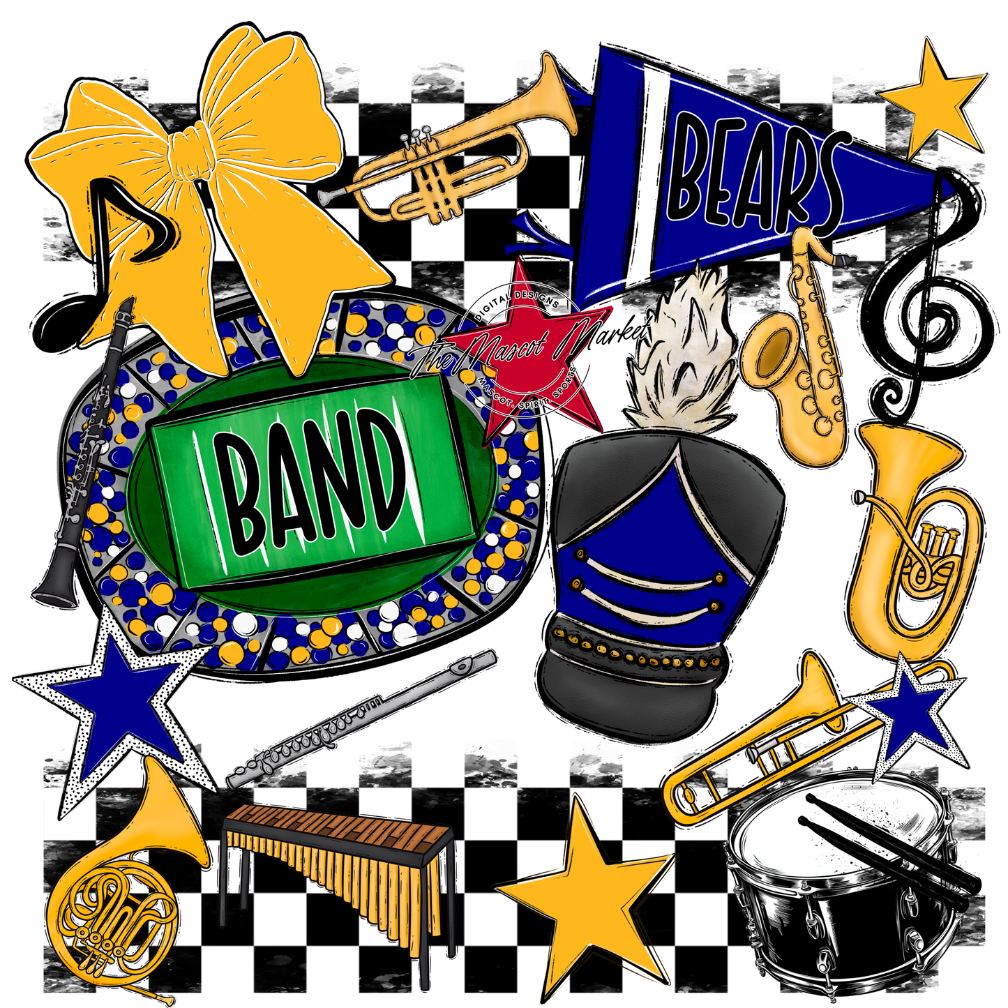 Bears Band Checkers Design-Blue-Yellow