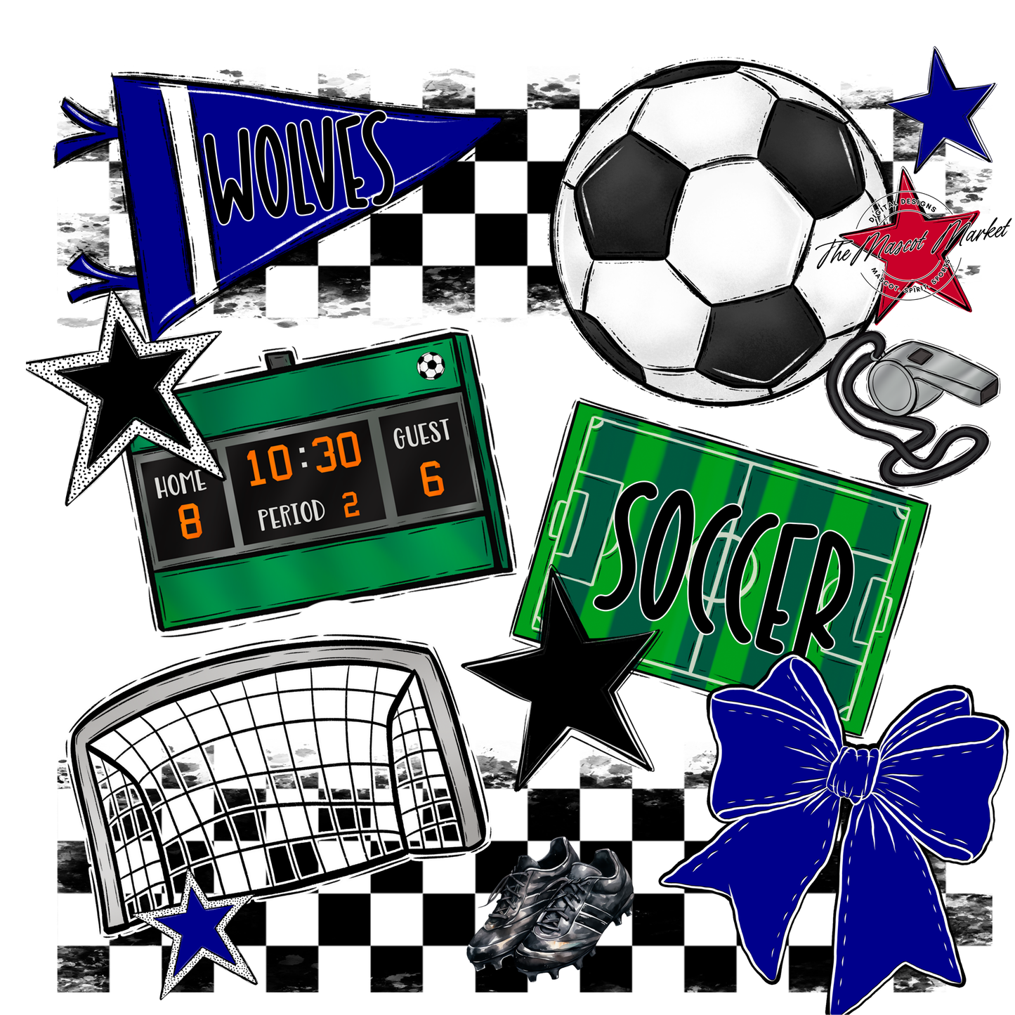 Wolves Checkers Soccer Spirit Design-Blue
