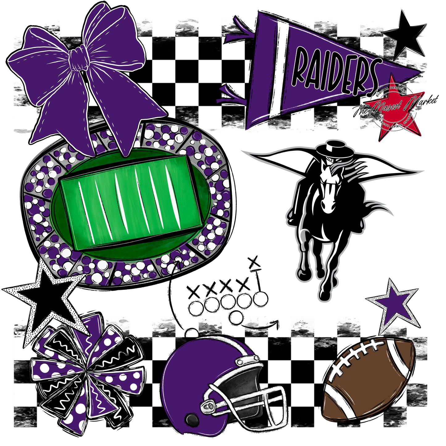 Raiders Checkers Mascot Spirit Design-Purple