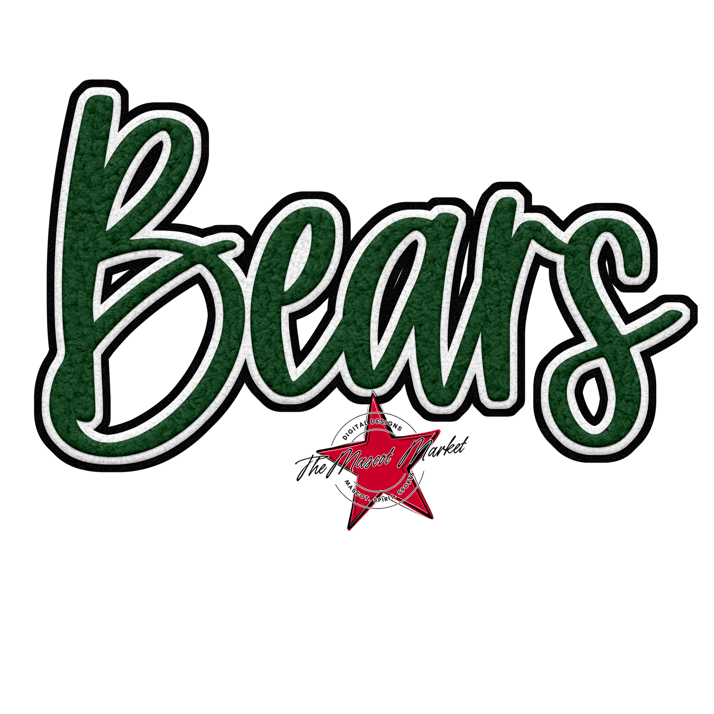 Bears Faux Chenille Patch Design-Green