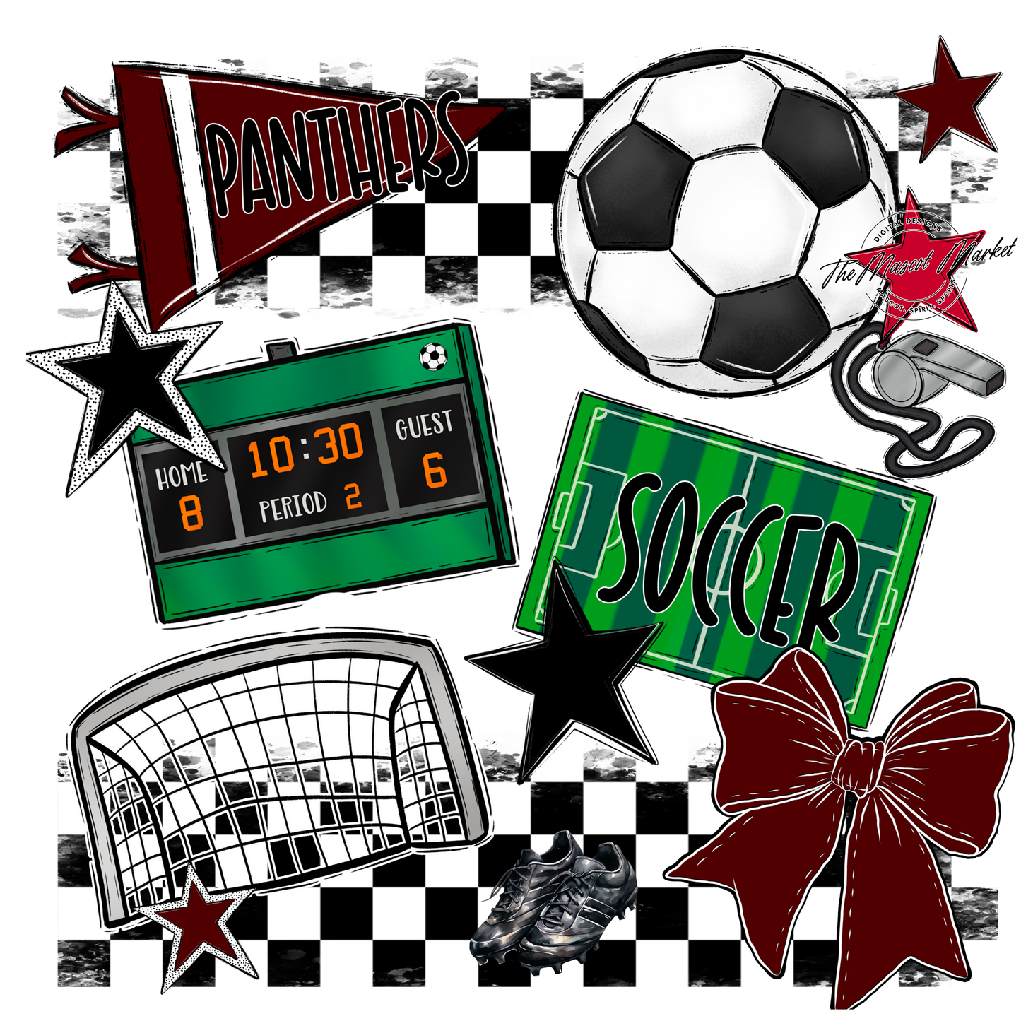 Panthers Checkers Soccer Spirit Design-Maroon