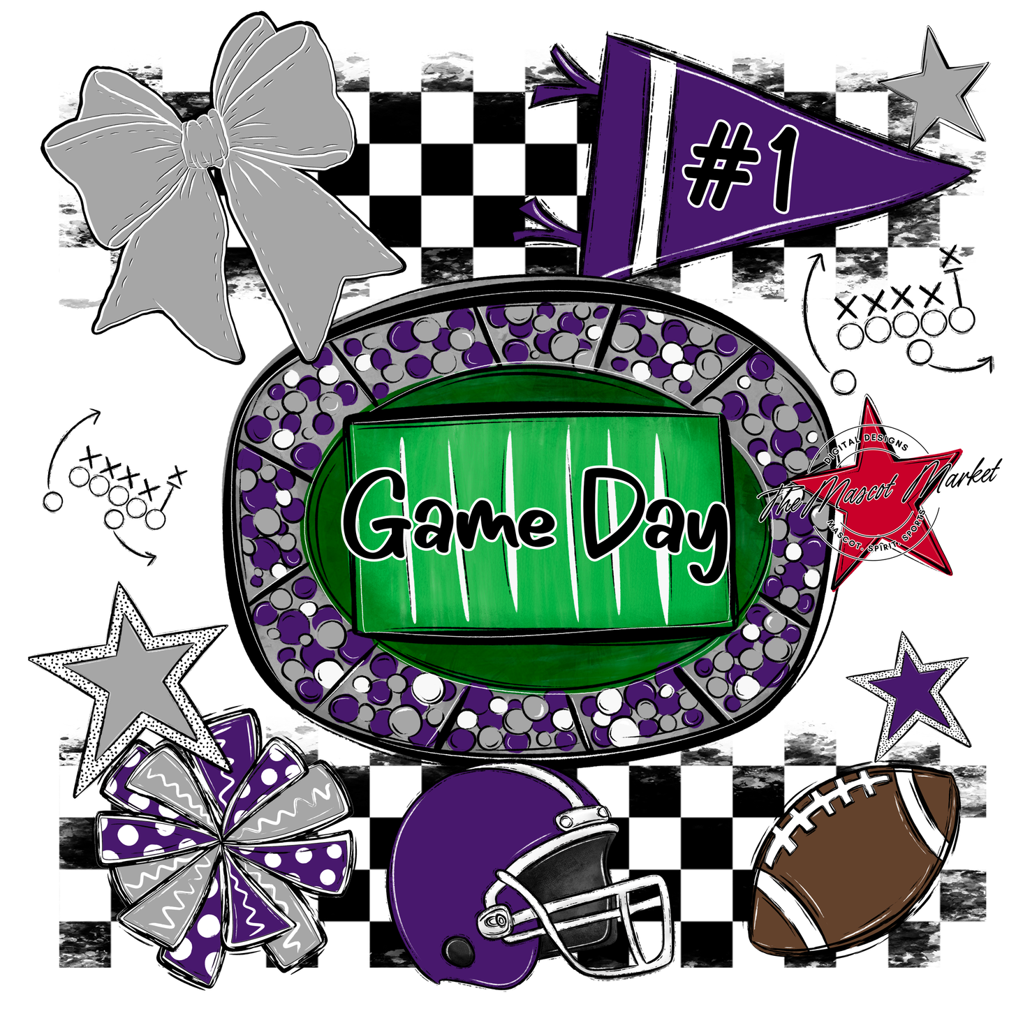Game Day Checkers Spirit Design-Purple-Grey