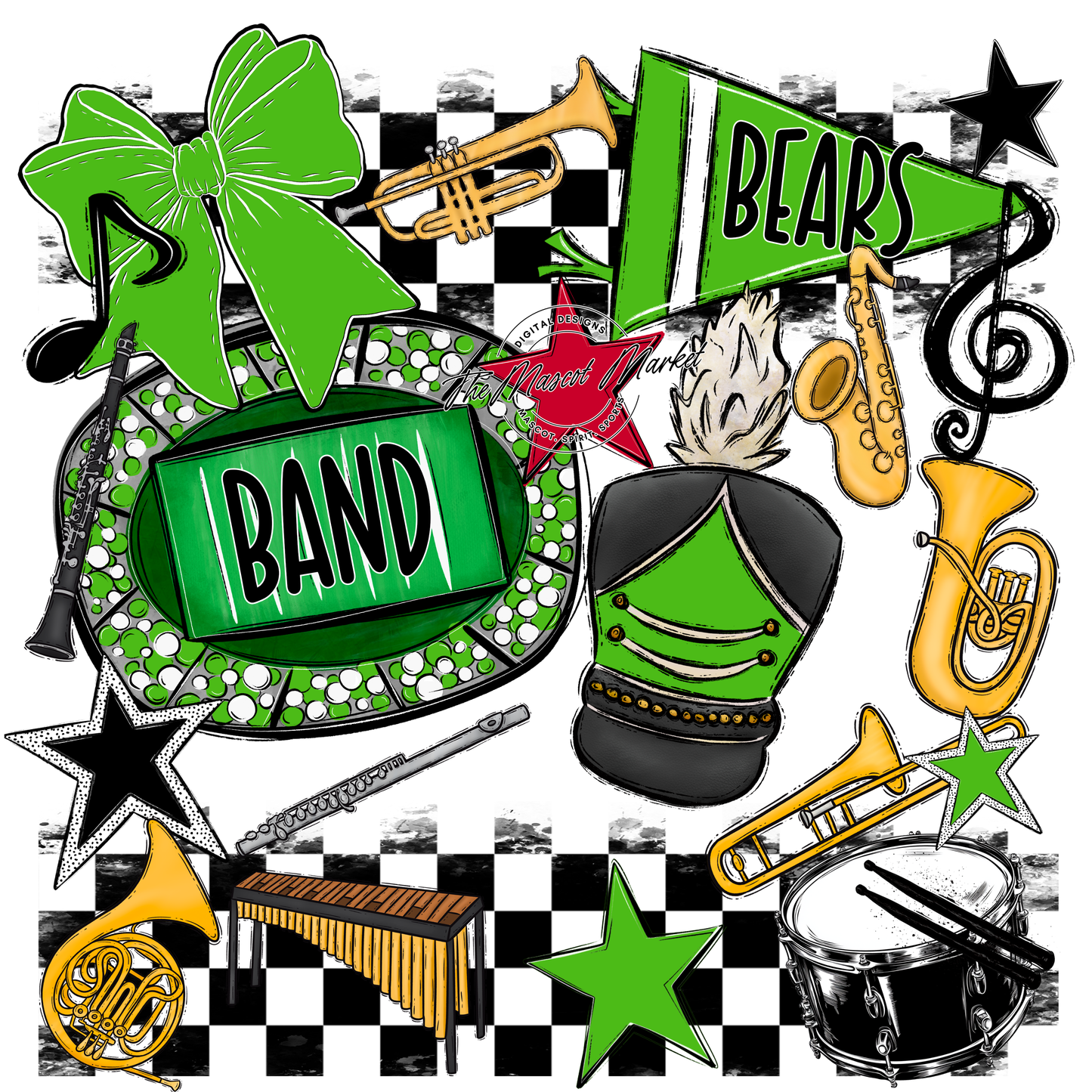 Bears Band Checkers Design-Bright Green