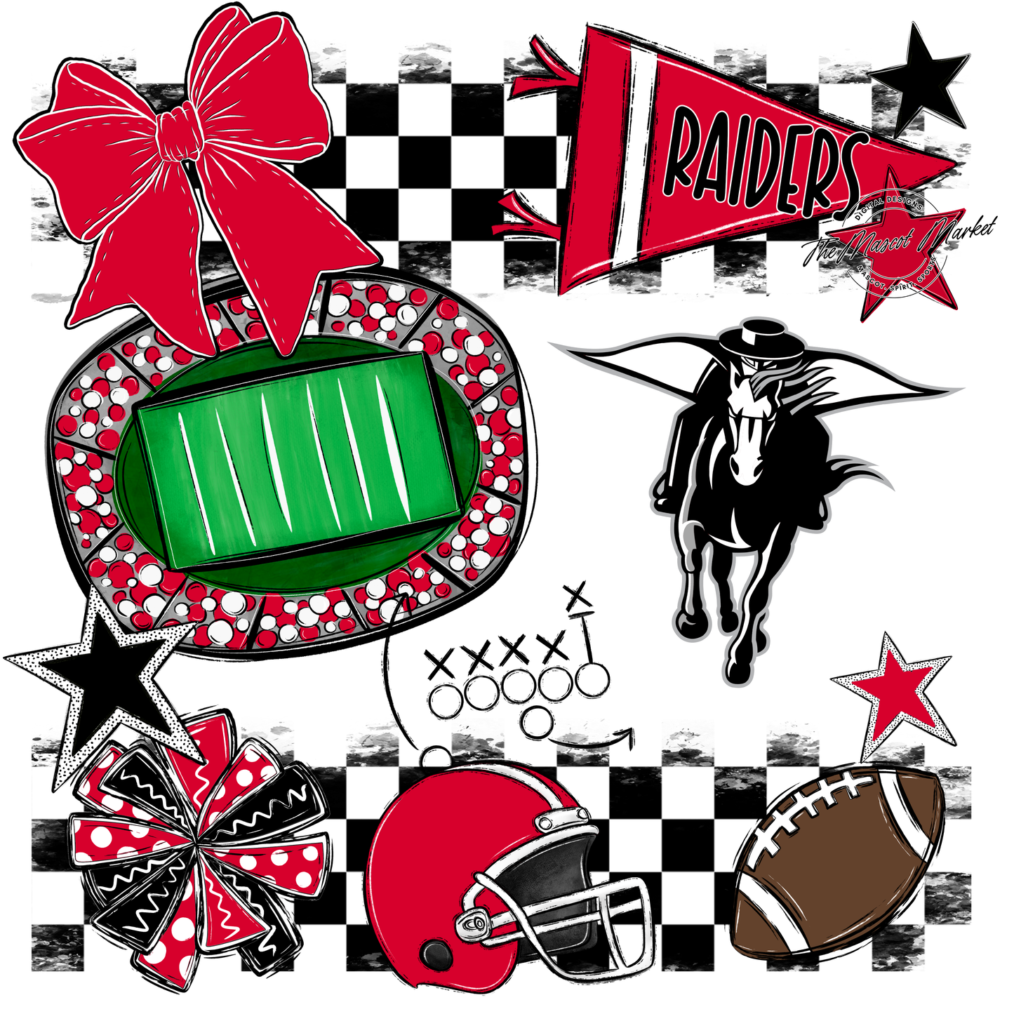 Raiders Checkers Mascot Spirit Design-Red