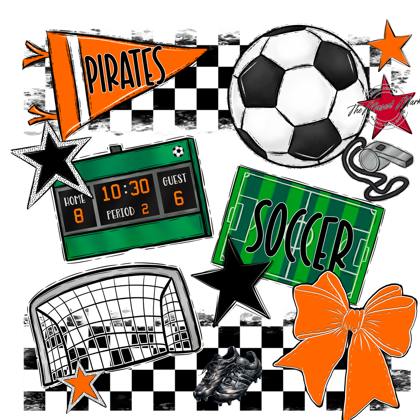 Pirates Checkers Soccer Spirit Design-Orange