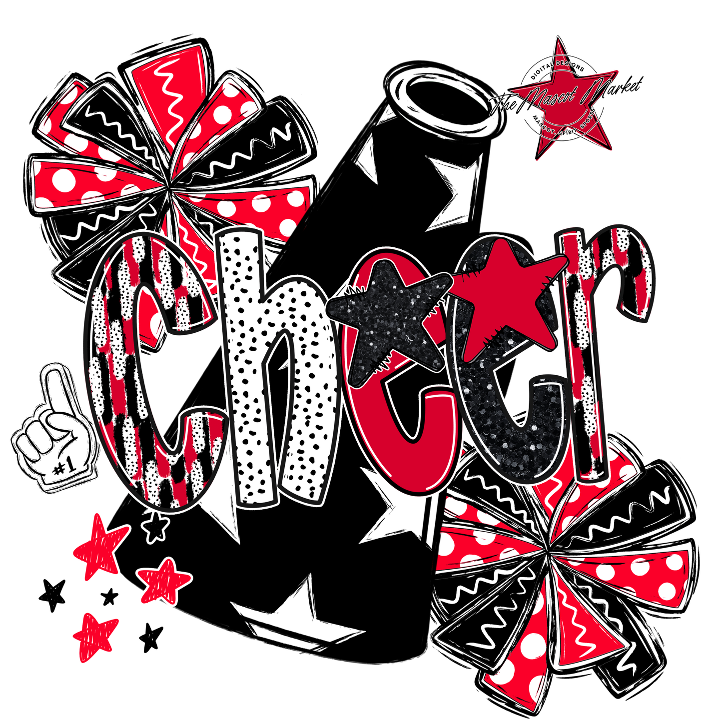 Cheer Megaphone Scrape Black-Bright Red